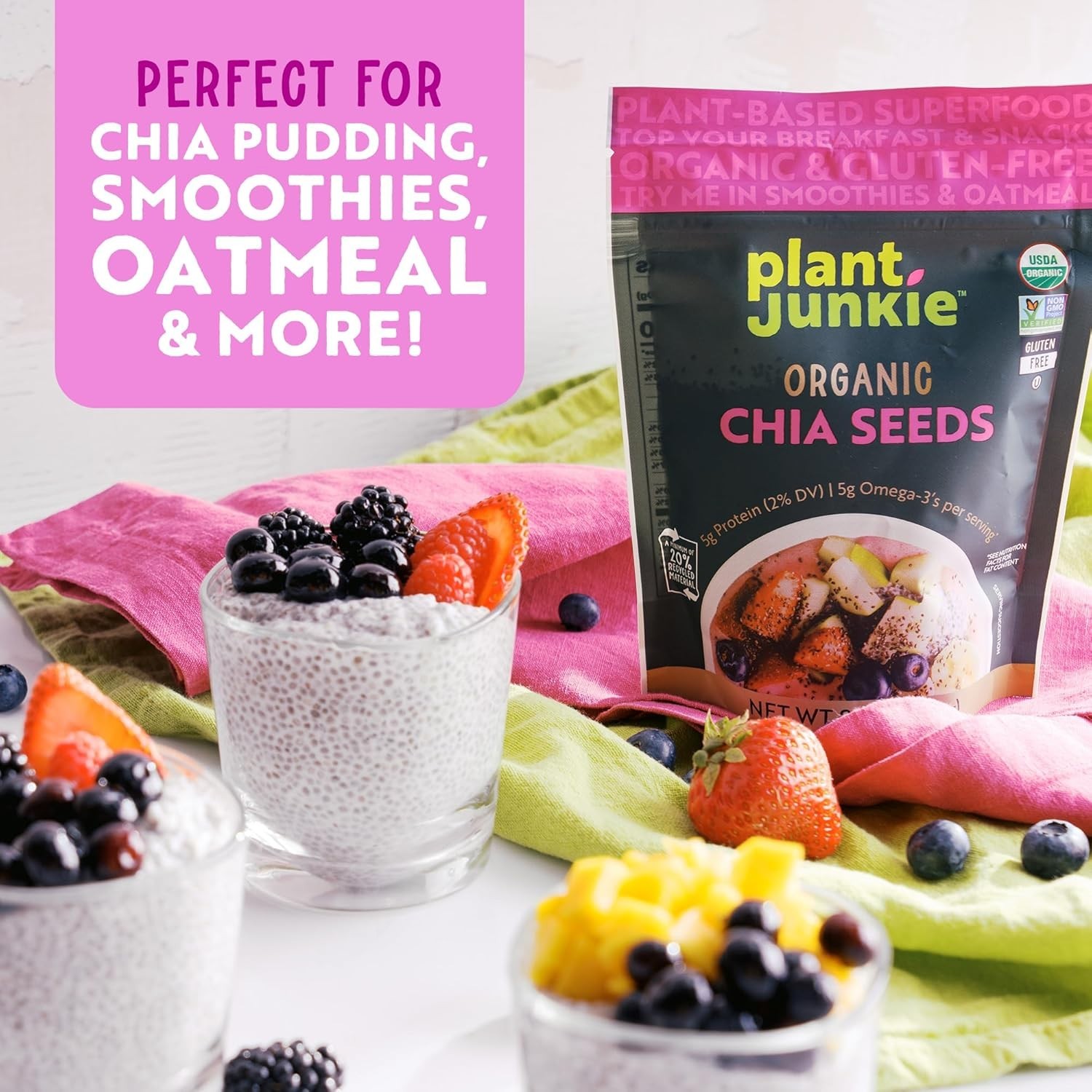 Nutritious 8oz Organic Chia Seeds – Plant-Based Fiber Power for Easy Meal Prep