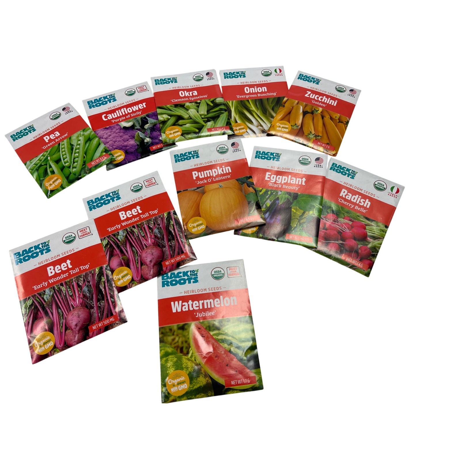Back to the Roots Heirloom Non-GMO Variety Lot Veggie Seeds 11 Packets Organic