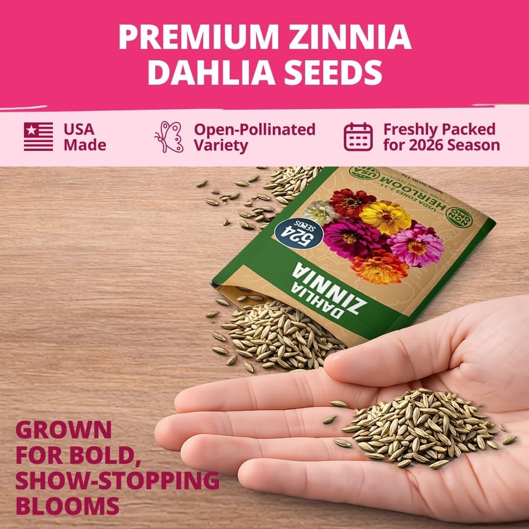 Zinnia Dahlia Seeds Pack for 2026 Non GMO 524 Flower Seeds | Vibrant Zinnia E…