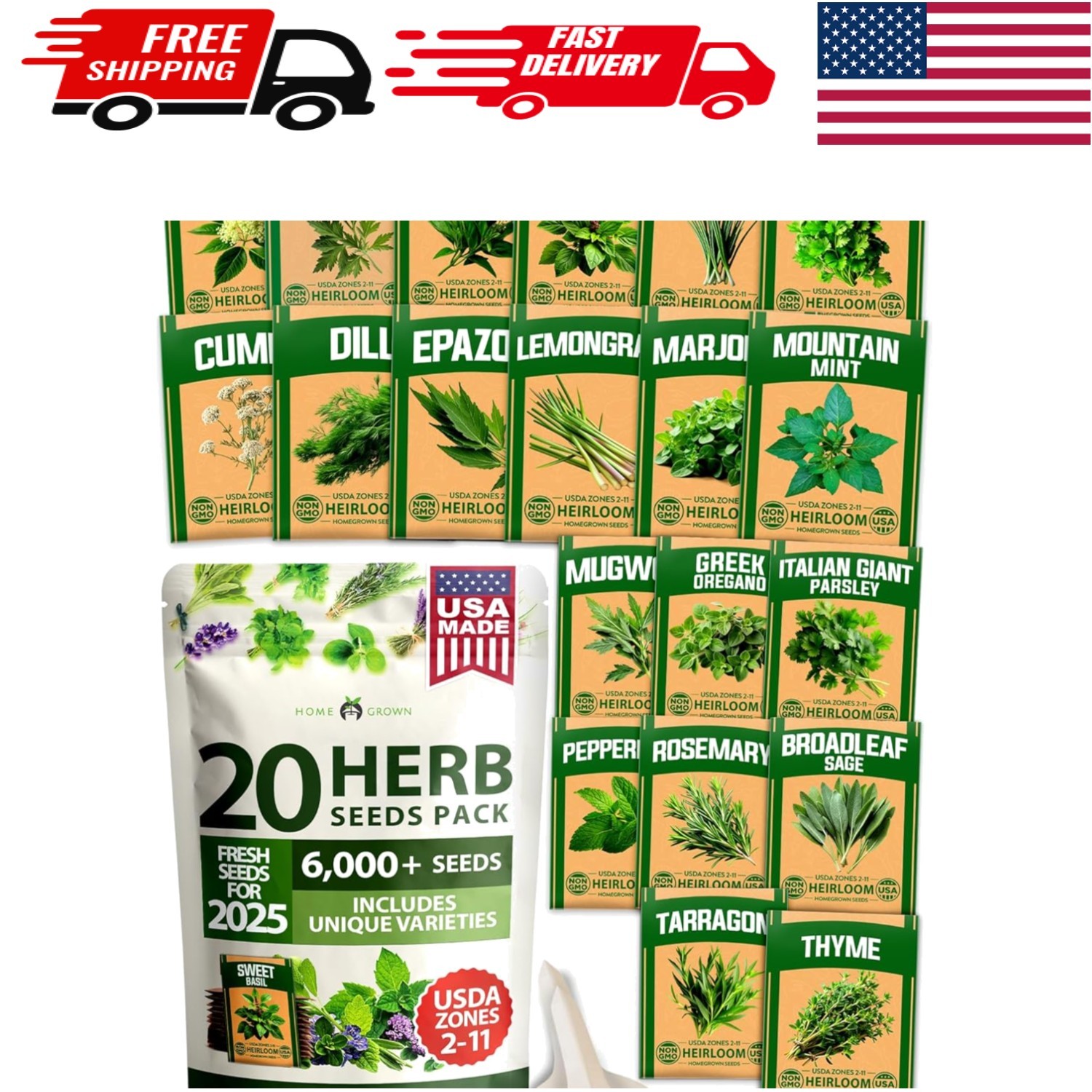 20 Culinary & Medicinal Herb Seeds – Non-GMO & Hydrophonic Friendly Variety Pack