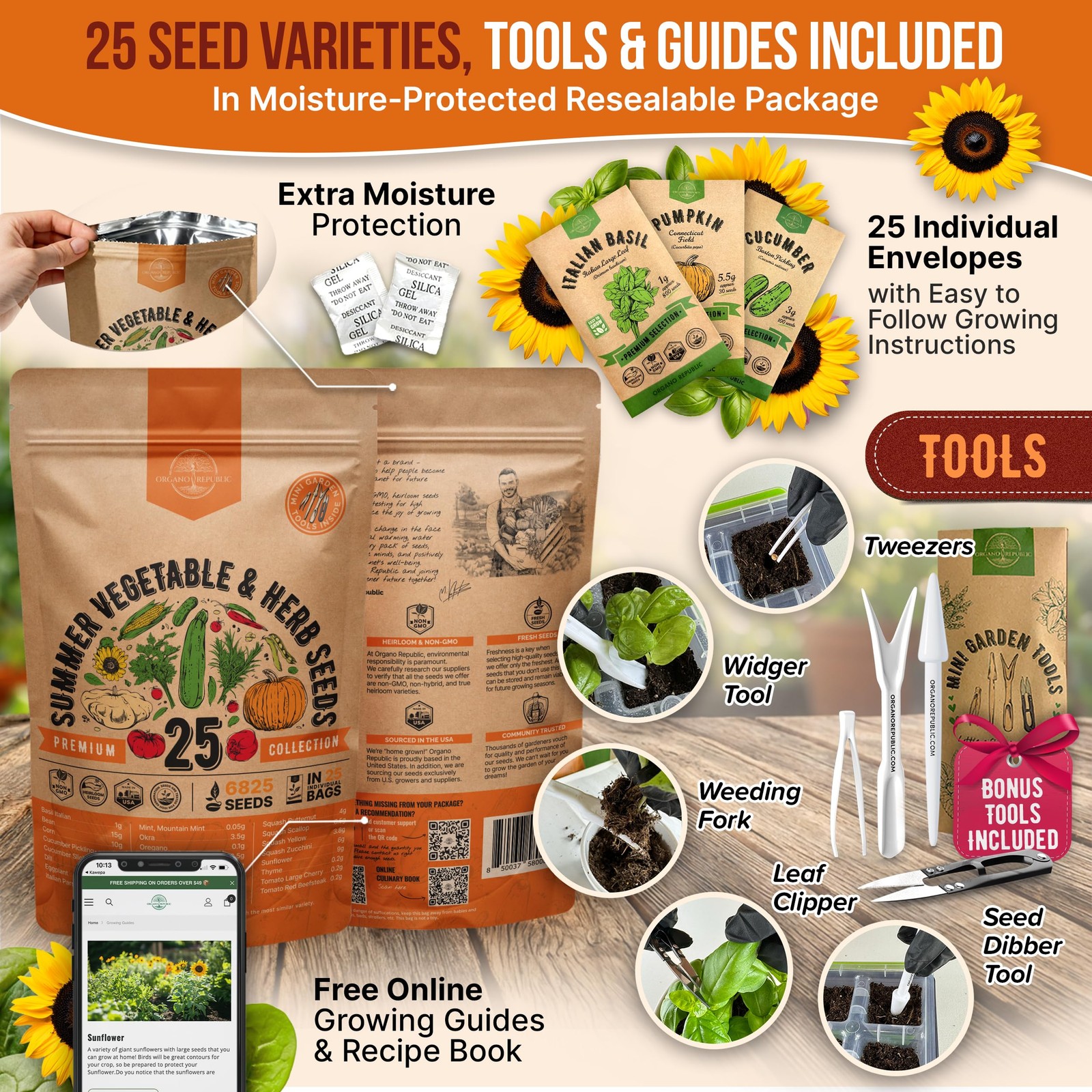 Organo Republic 25 Summer Vegetable & Herb Garden Seeds Variety Pack 6,820+ …