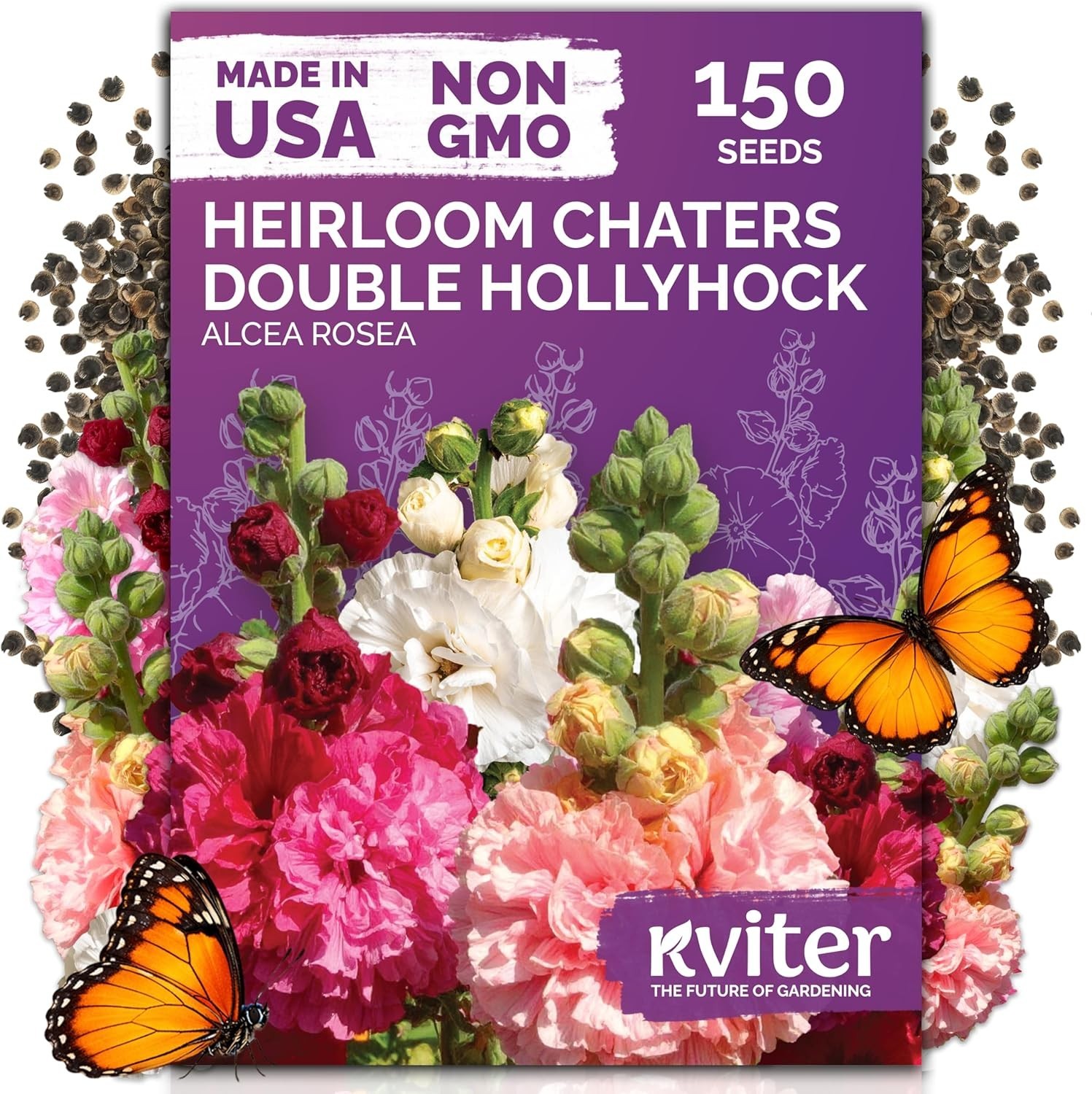 Pollinator Magnet – 150 Chaters Hollyhock Seeds, Vibrant Multi-Color Blooms