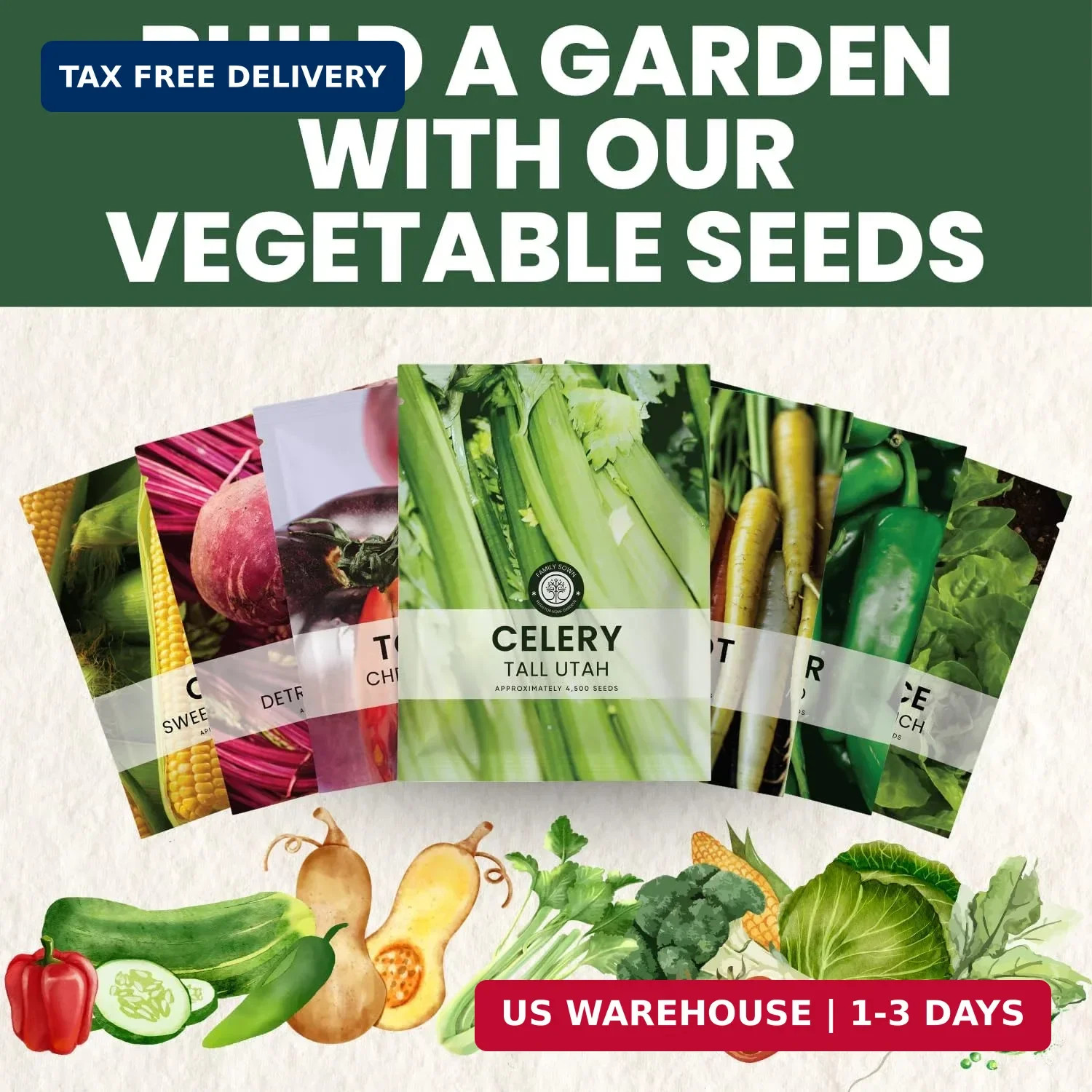 Celery Tall Utah – 4,500 Premium Seeds for Planting – Crisp, Aromatic, Slow-Bolt
