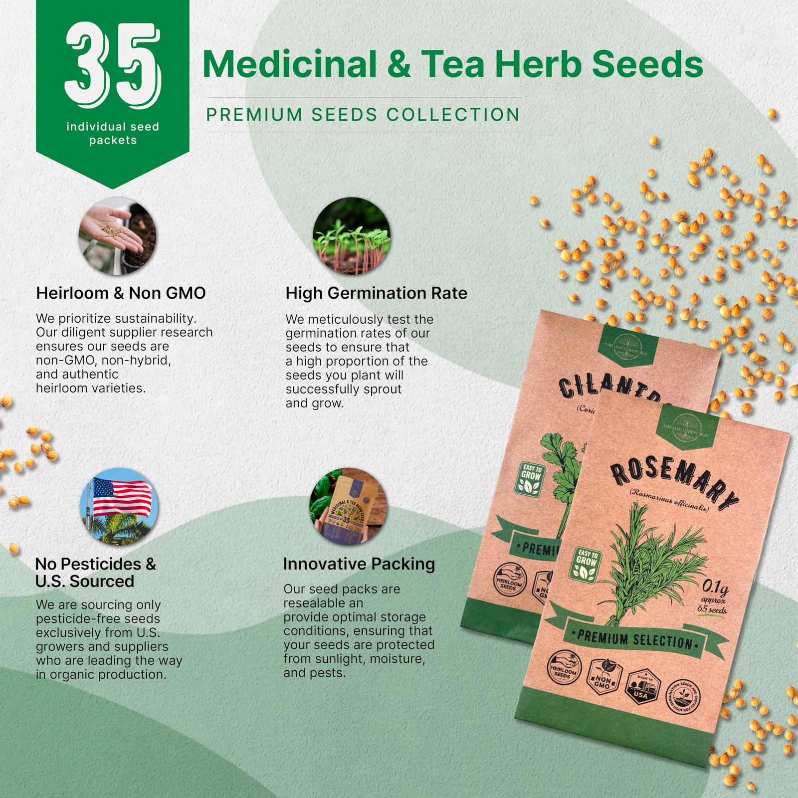 35 Medicinal & Tea Herb Seeds Variety Pack Non-GMO Heirloom Indoor Outdoor