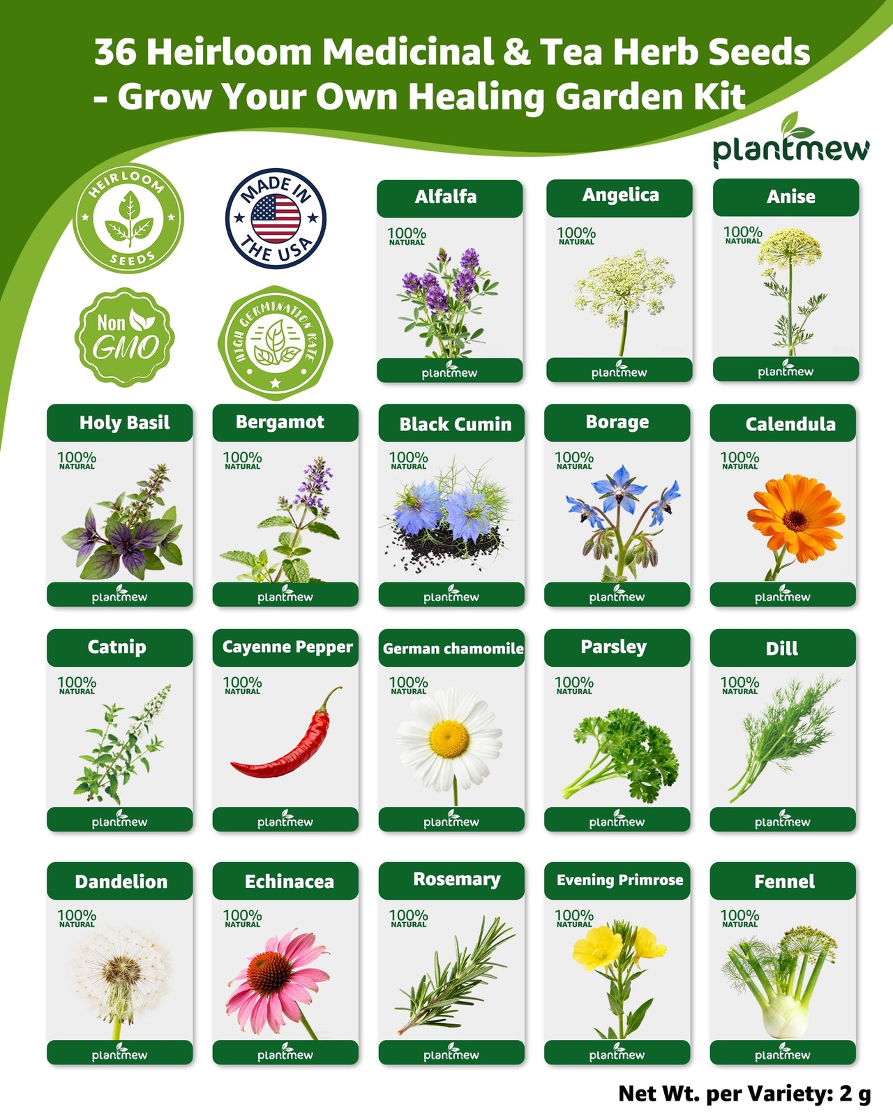 Medicinal Herb Seeds Variety Pack – 36 Heirloom Non-GMO Herbal Tea Garden See…