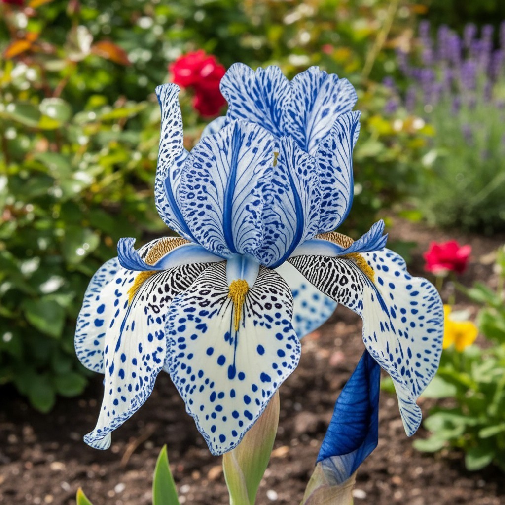 50 Bearded Iris Seeds – Blue and White Speckled Blooms