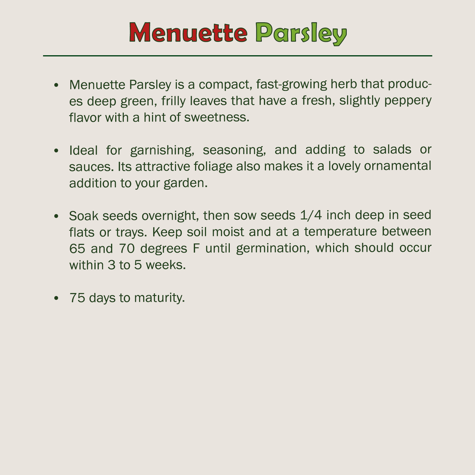 700 Menuette Parsley Seeds, Open-Pollinated, Culinary Herb, Genuine USA