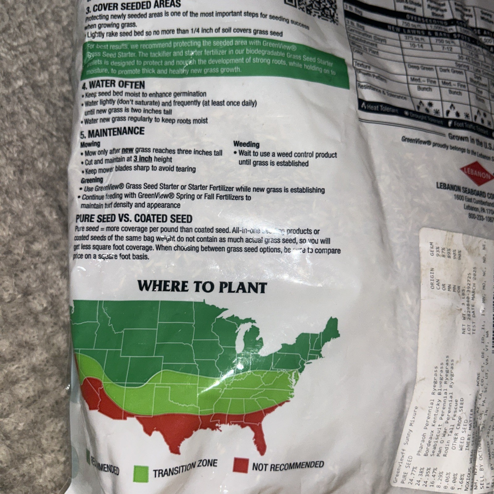 Greenview Pure Grass Seed Sunny Mixture 1,500 Square Foot Coverage 3LB Bag
