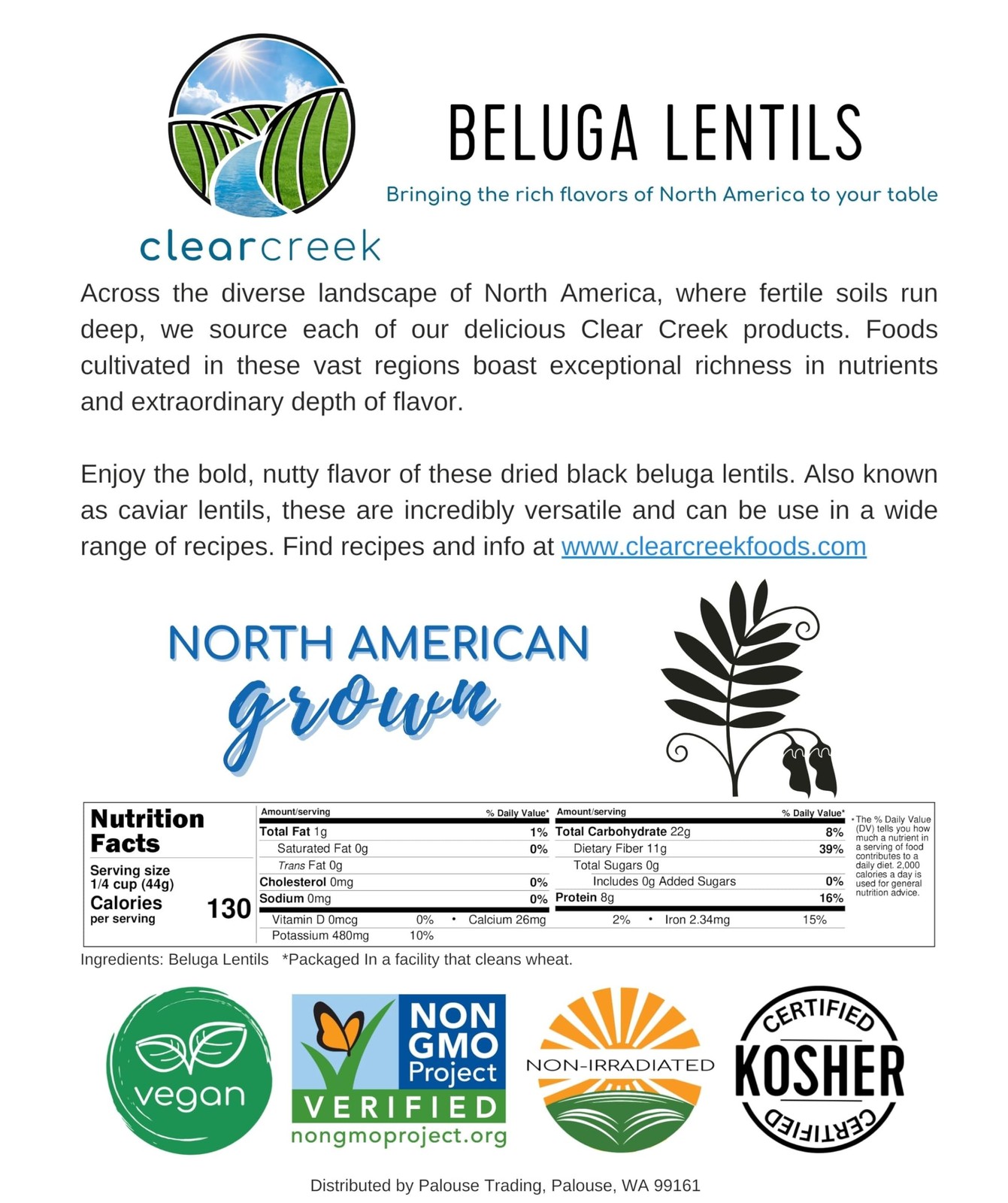 CLEAR CREEK Black Lentils | Caviar or Beluga Lentils | 4 lbs | NonGMO | Koshe…