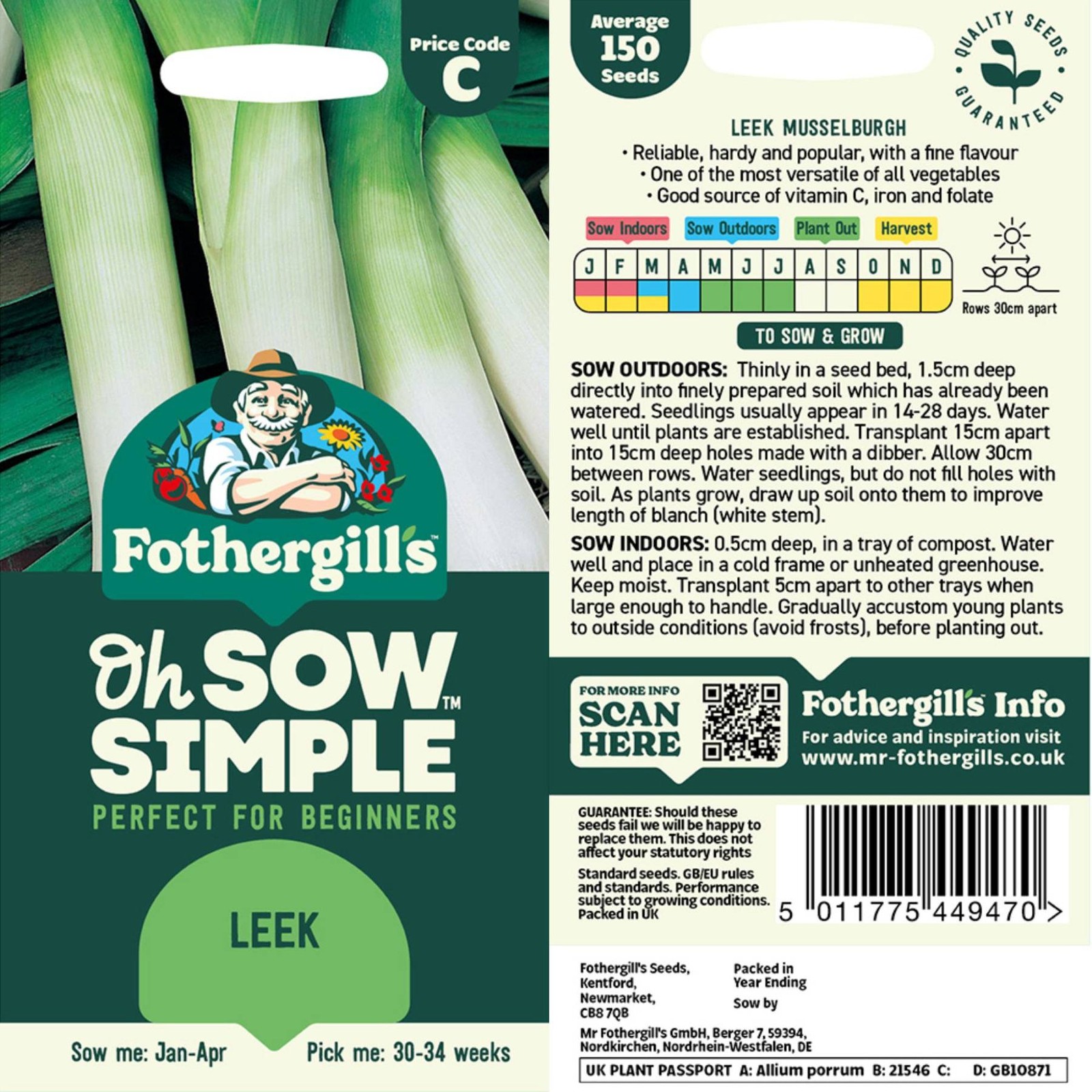 Mr. Fothergill’s Leek Seed Oh Sow Simple, Easy to Grow