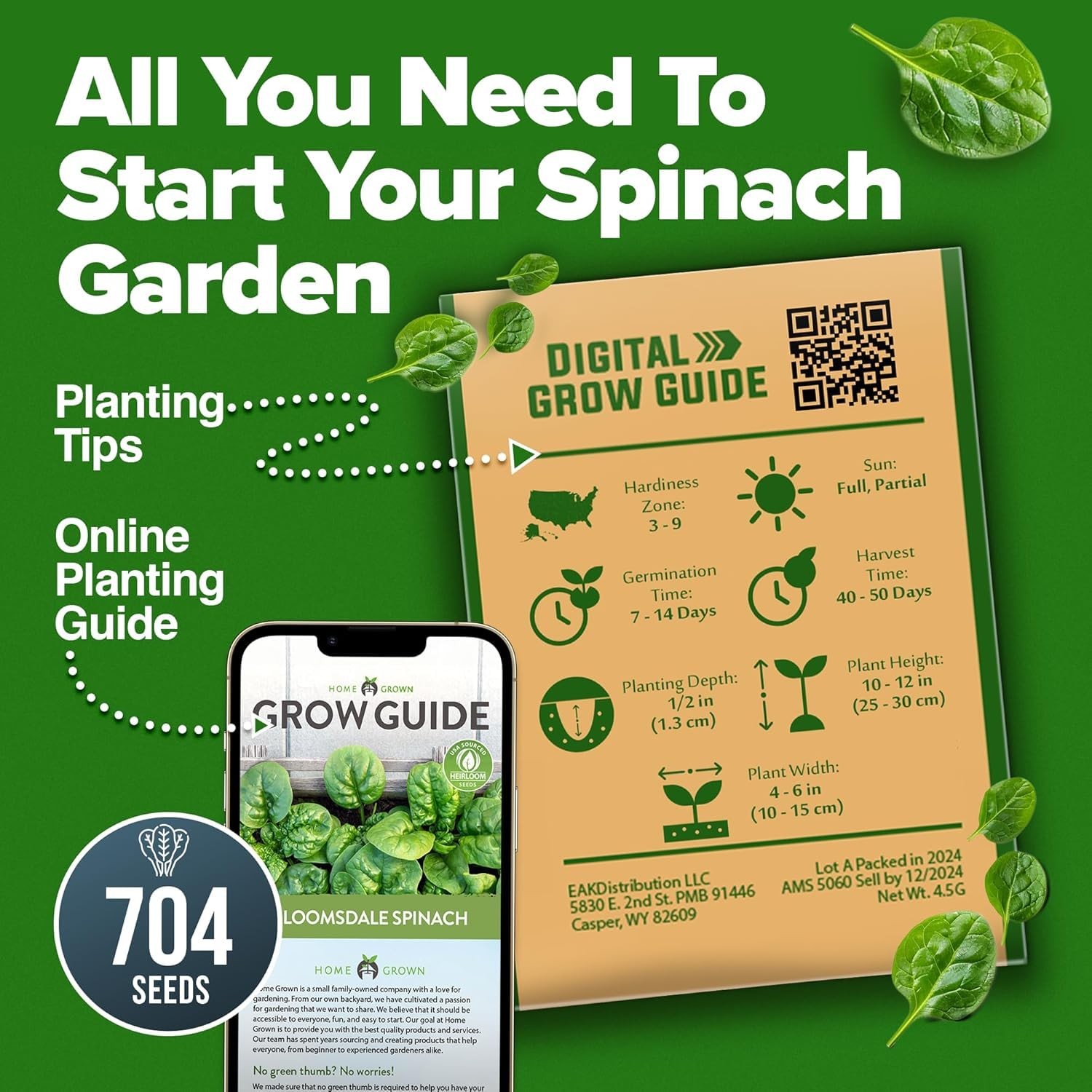 HOME GROWN Bloomsdale Spinach Seeds 704+ Heirloom NonGMO Seeds for Planting, …
