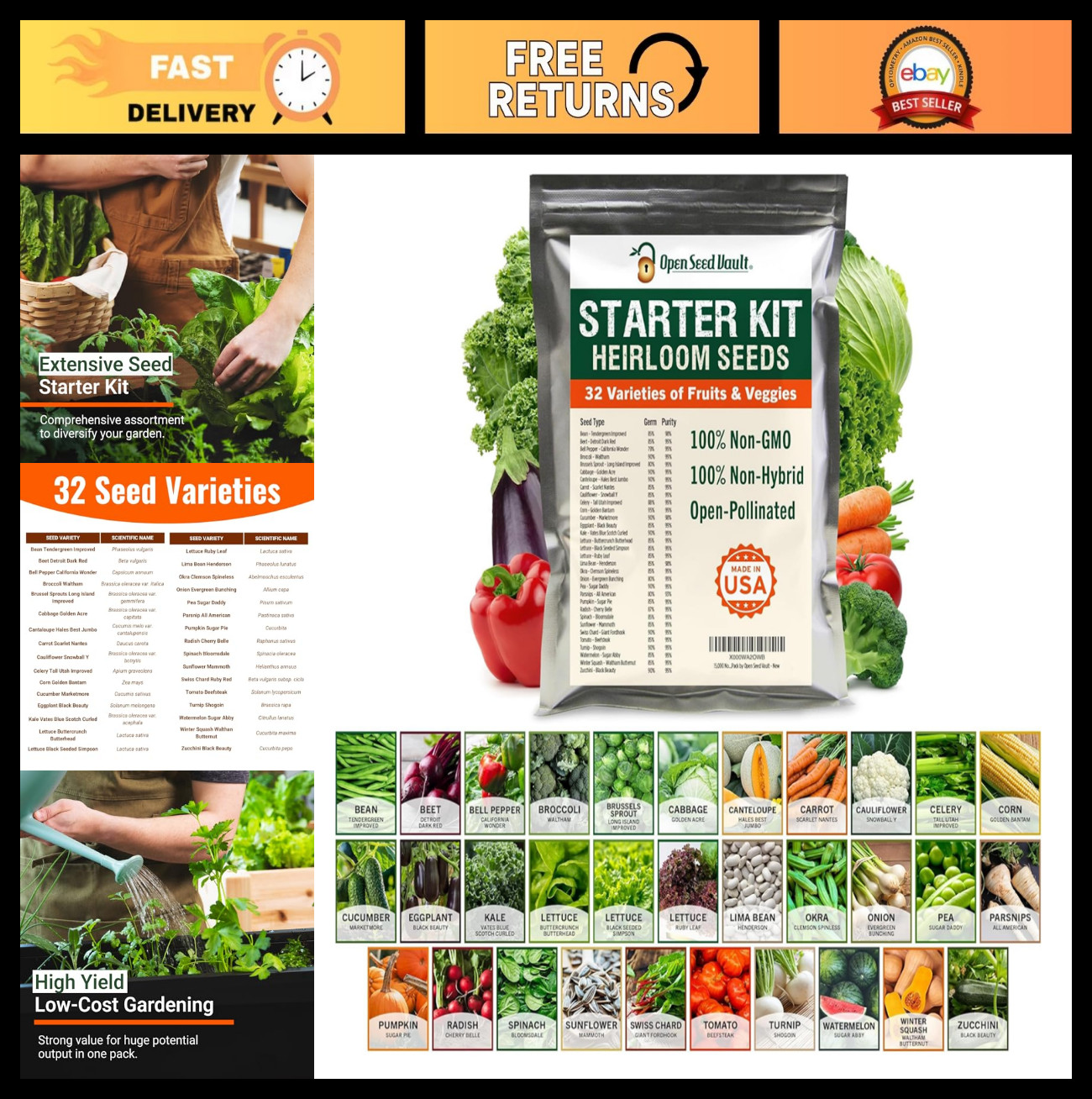 15,000 Heirloom Seeds – 32 Varieties | Non-GMO Survival Seed Vault | Garden Read
