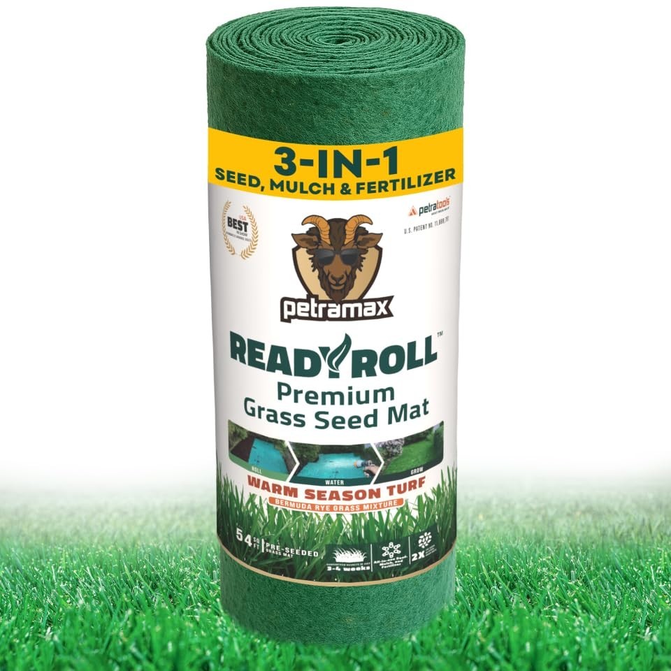Biodegradable Bermuda Grass Seed Mat 54 Sq Ft – 3-in-1 Lawn Repair Rolls, Heat T