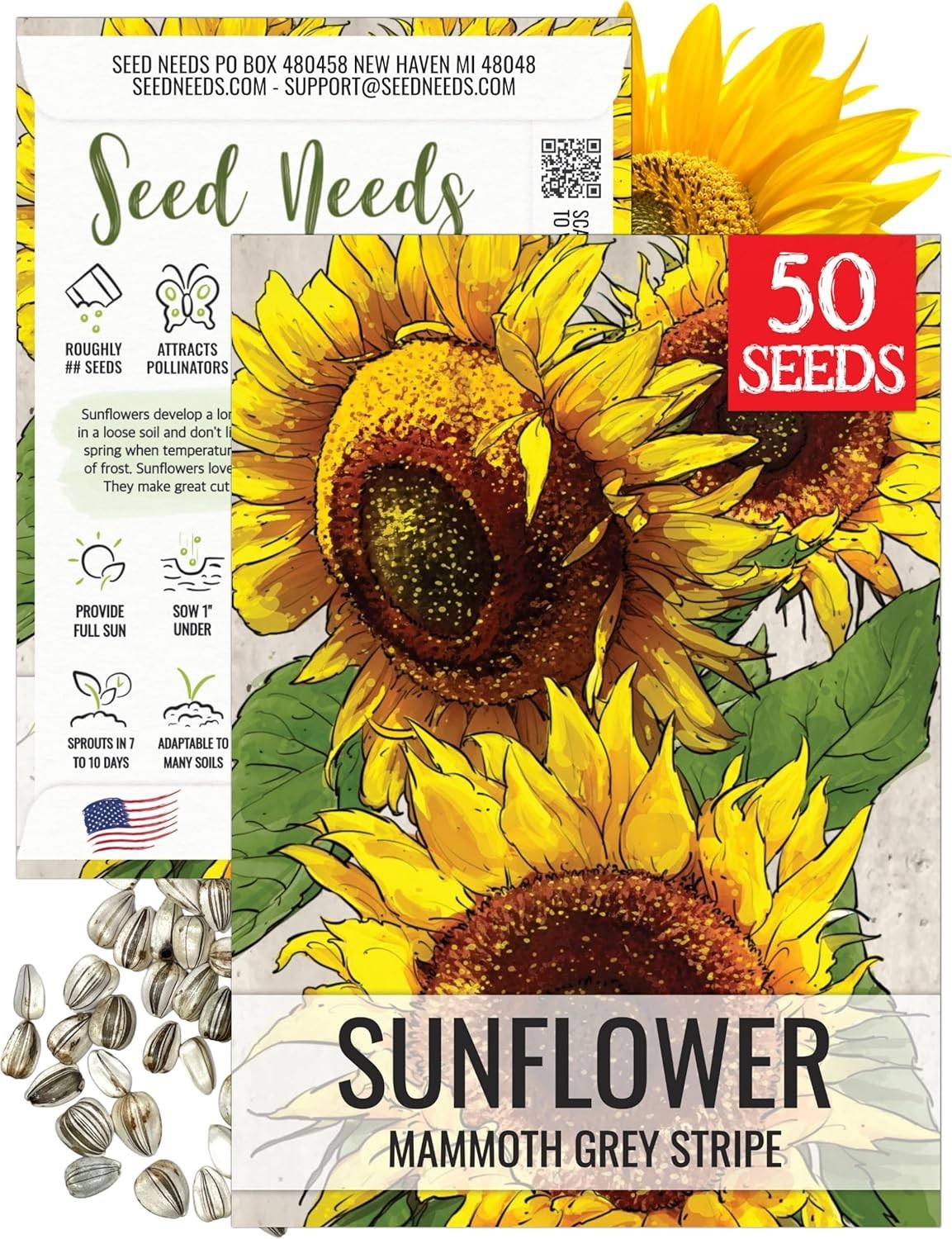 Mammoth Grey Stripe Sunflower Seeds – 50 Heirloom Seeds for a Butterfly Garden