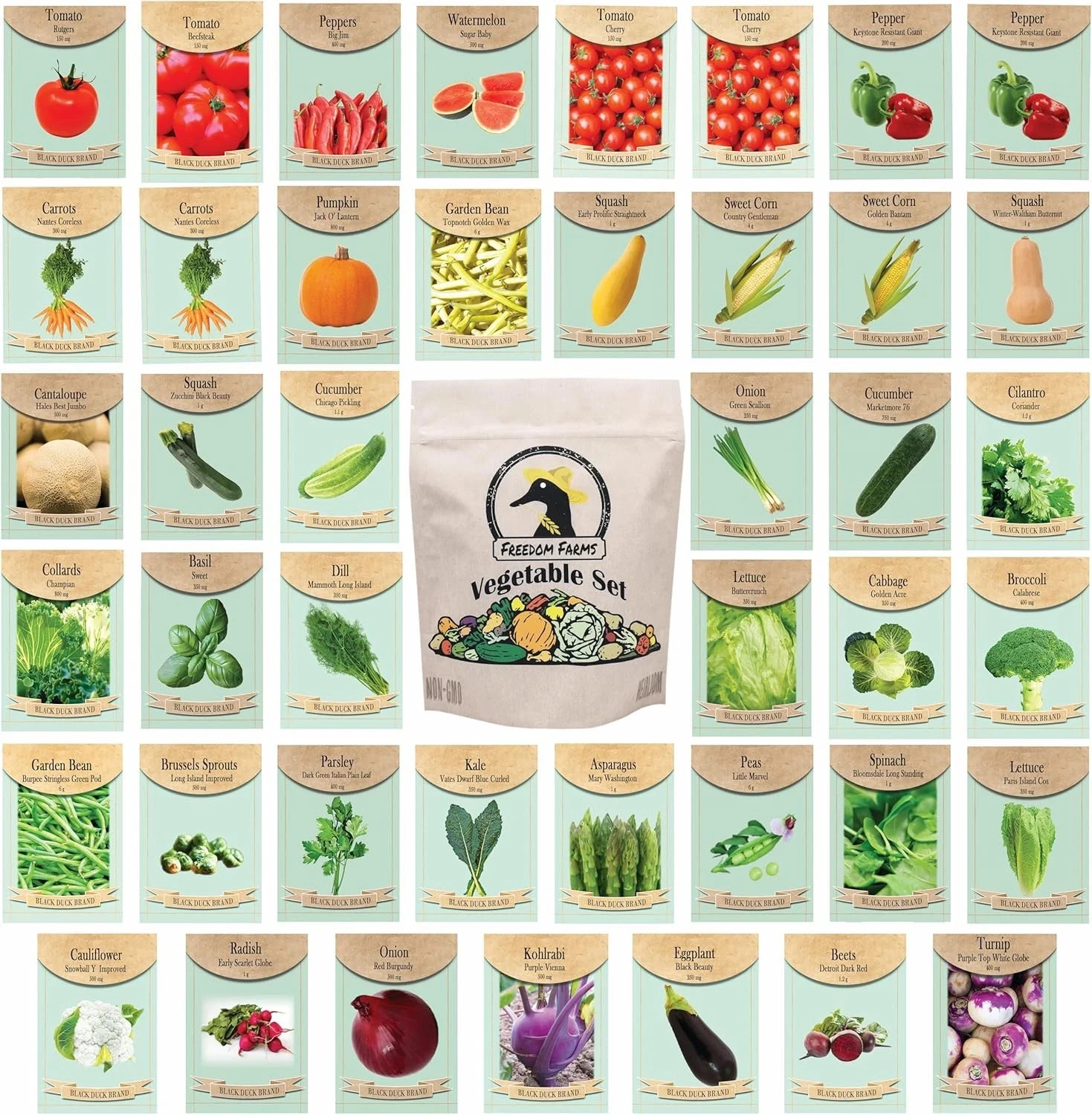 43 Variety Seed Packets – Veggies & Herbs, Non-GMO, 10,000+ Seeds Total
