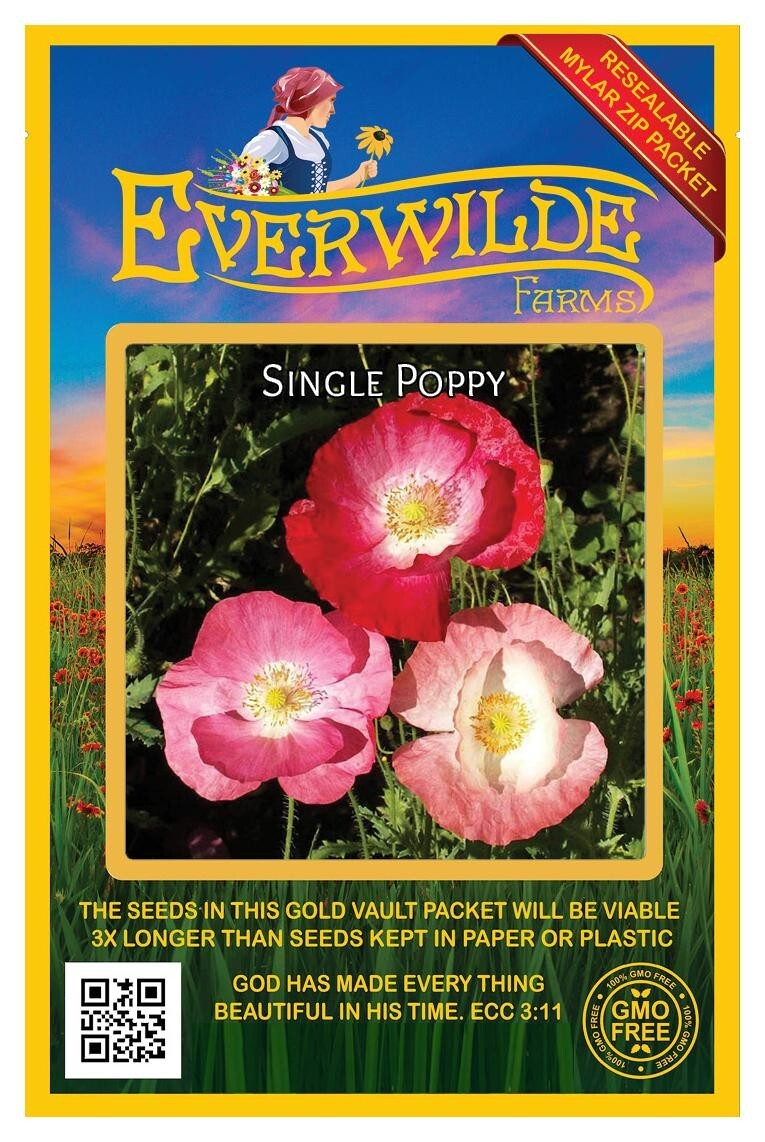 2000 Mixed Single Poppy Wildflower Seeds – Everwilde Farms Mylar Seed Packet
