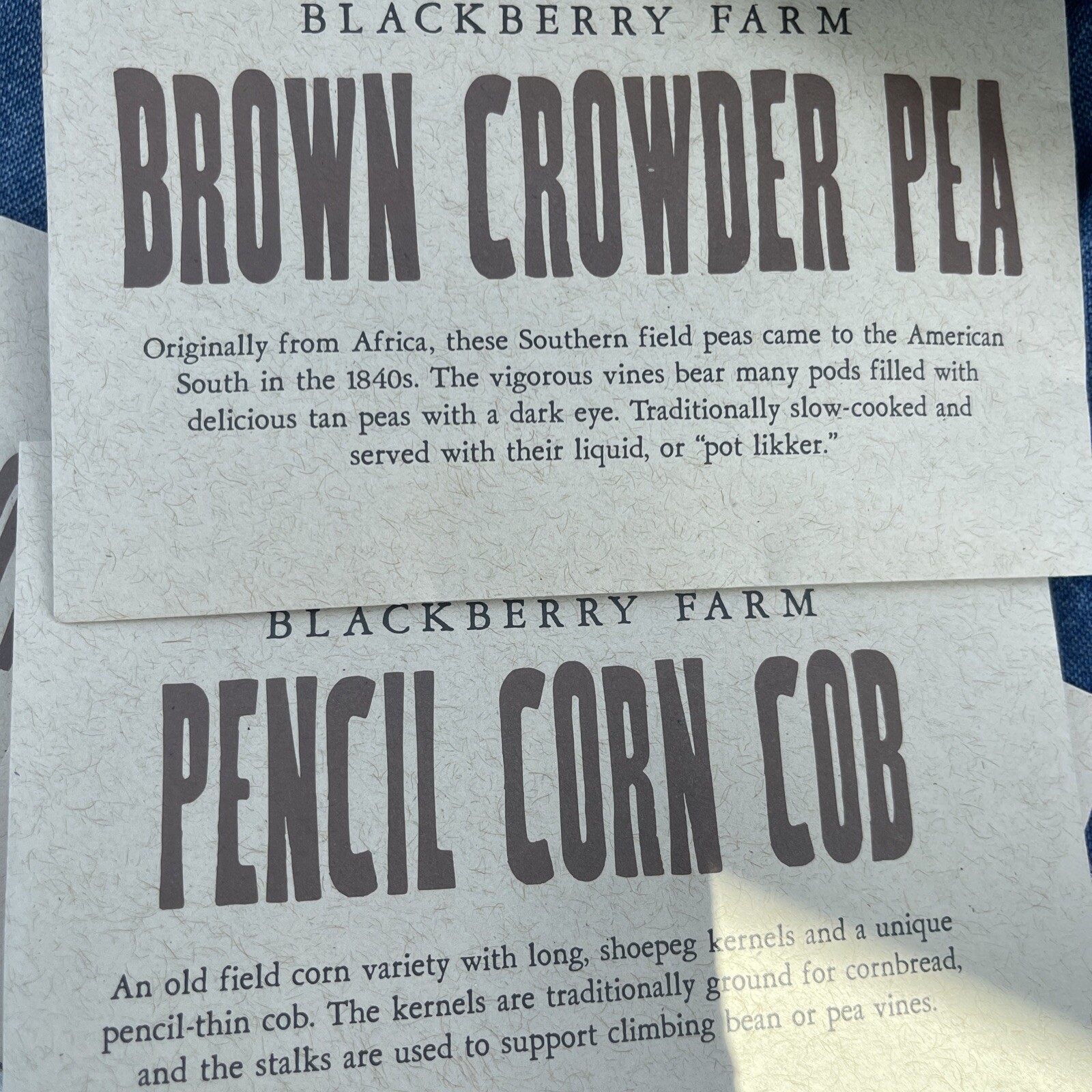 4 Pk Crowder Pea Seed & 4 Pk Pencil Corn Cob from Blackberry Farms