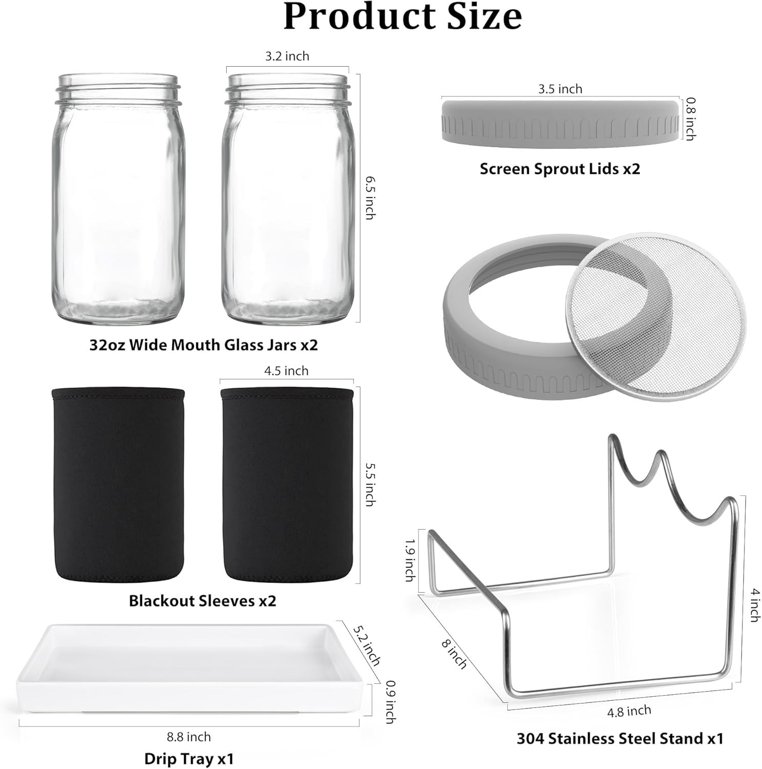 Grow Nutritious Microgreens Easily with 2 × 32 oz Sprouting Jar Kit & Lids