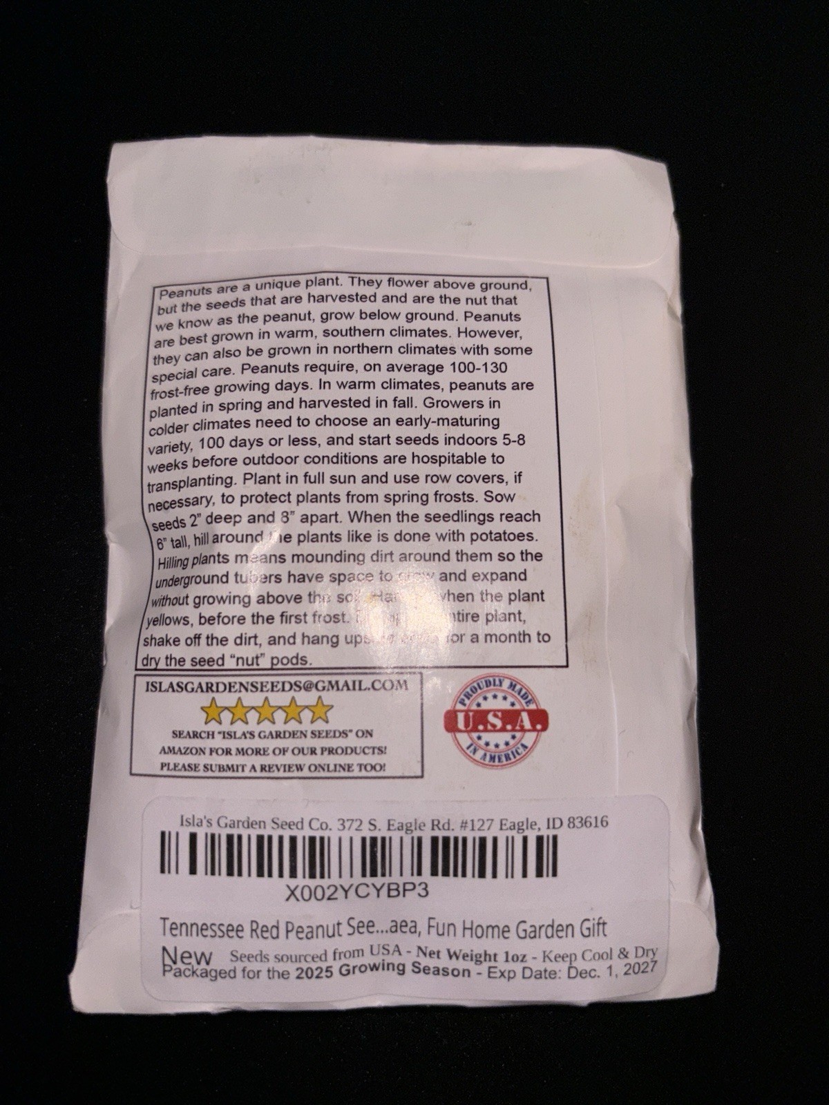 Isla’s Garden Seed Co. Tennessee Red Peanut Seeds Heirloom GMO Free Exp 12/2027