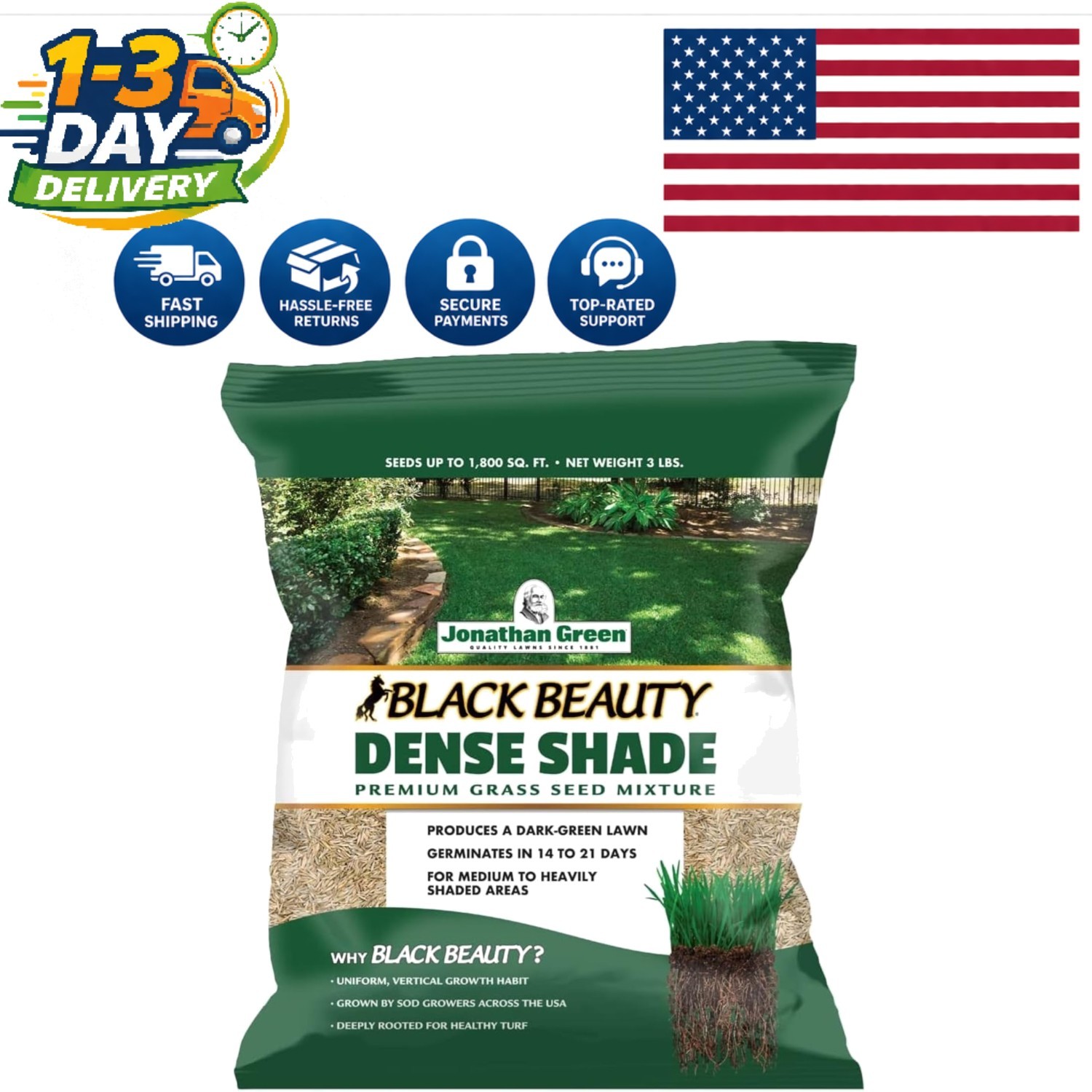 Eco-Friendly Shade Grass Seed, 3 lb – Insect Resistant & Fosters Lush Growth