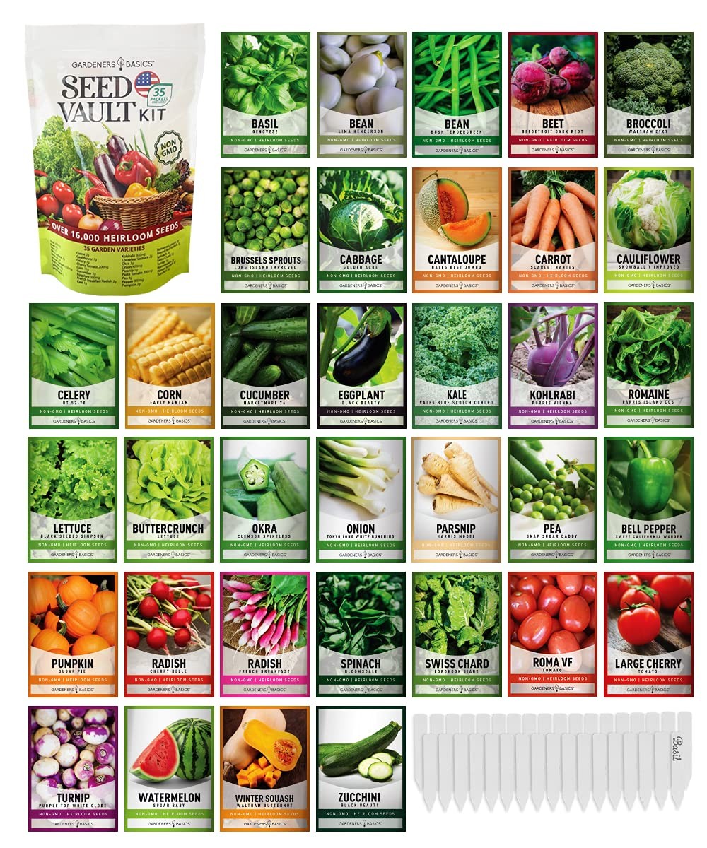 Survival Vegetable Seeds Garden Kit Over 16,000 Seeds Non-GMO and Heirloom, G…