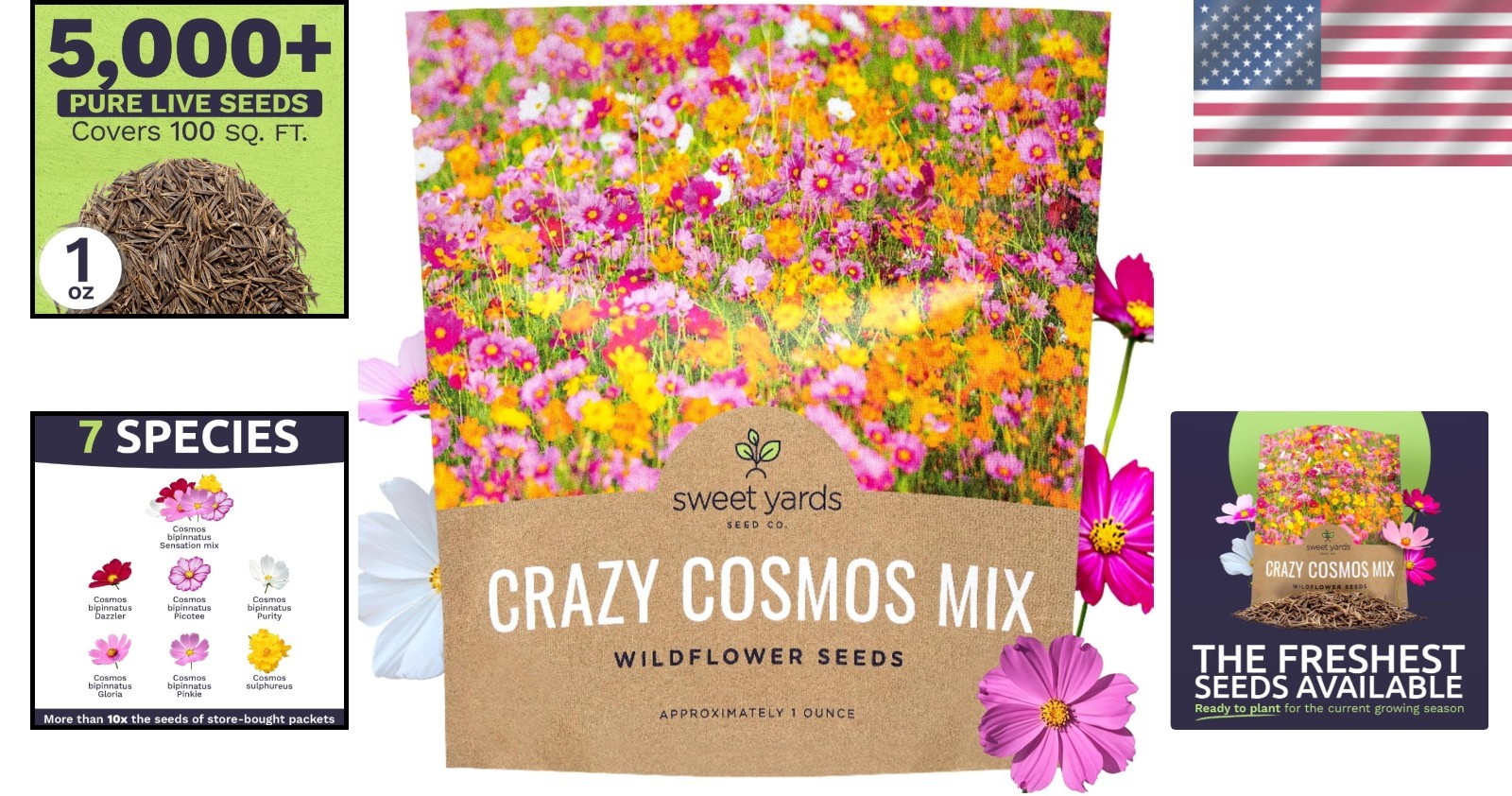 Cosmos Seeds Wildflower Mixture 1 Ounce Bulk 5000 Seeds for Vibrant Garden