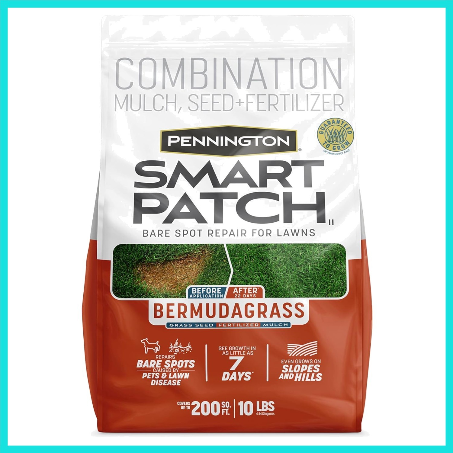 Smart Patch Bermudagrass 10lb 200 sq. ft. Grass Seed Bare Spot Repair with Mu…