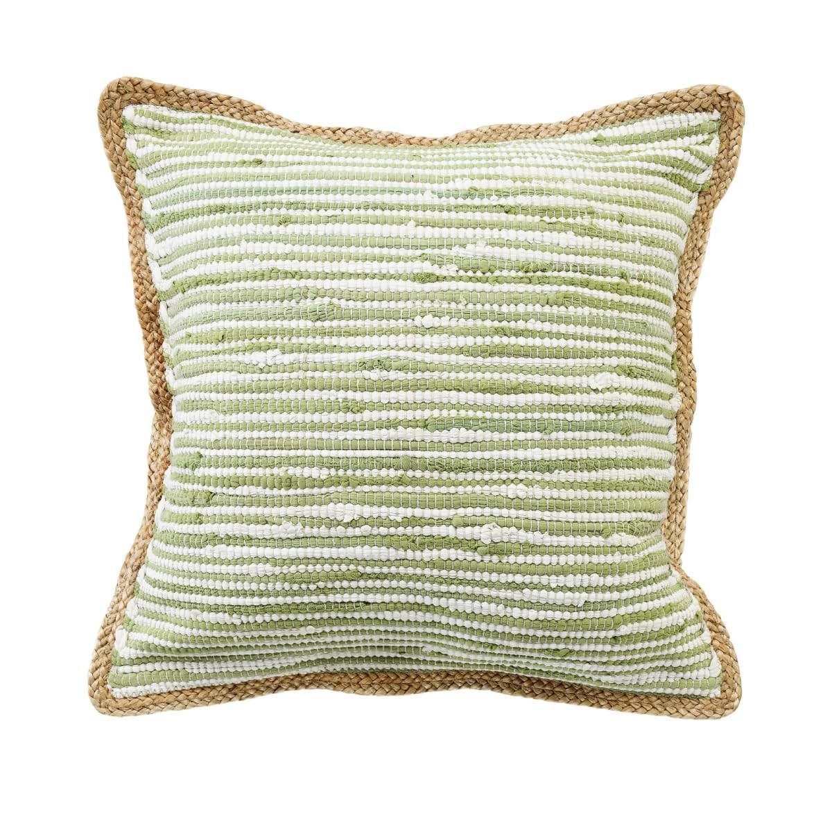 20″ X 20″ Sweet Pea Green, White And Tan 100% Cotton Striped Zippered Pillow