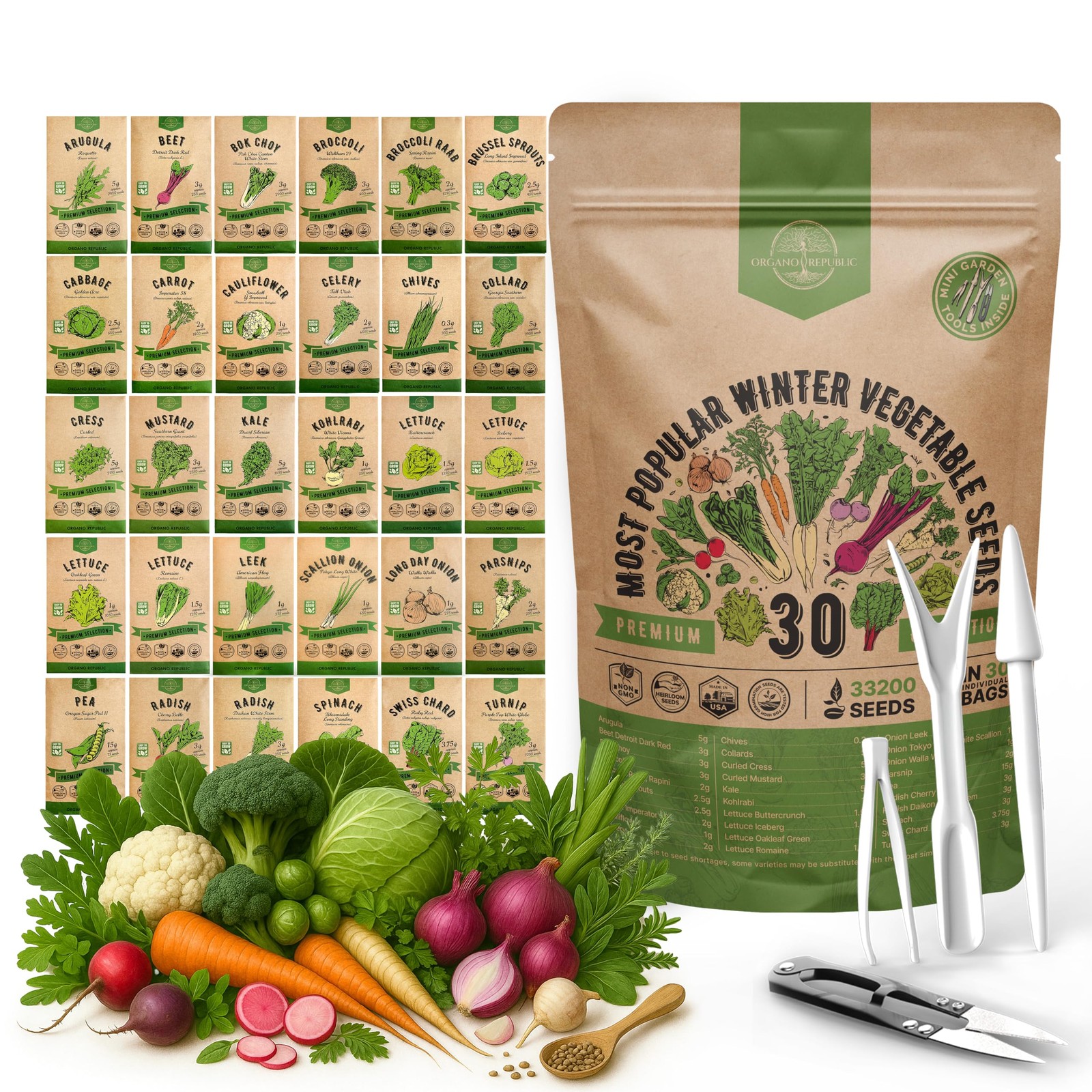 Organo Republic 30 Most Popular Winter Vegetable Garden Seeds Variety Pack Ou…