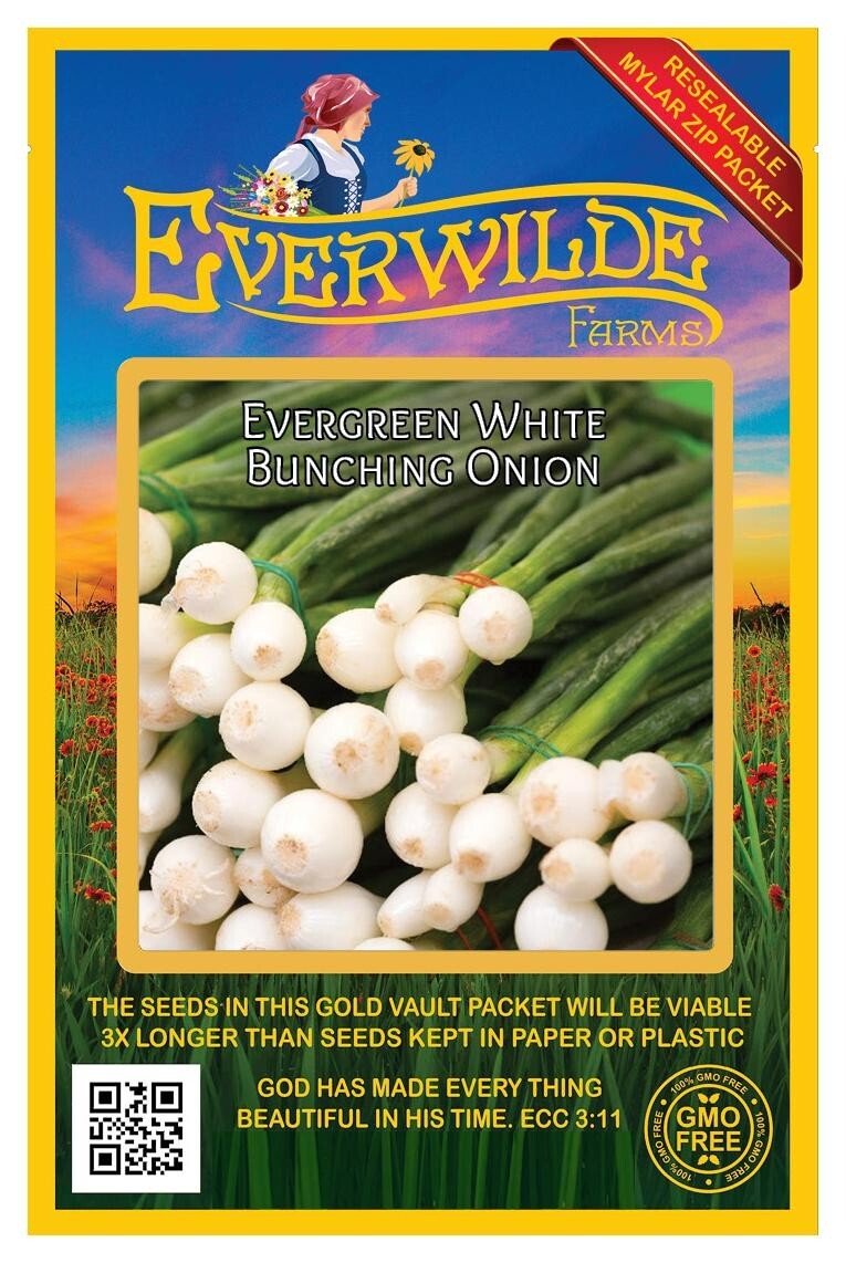 1 Oz Evergreen White Bunching Onion Seeds – Everwilde Farms Mylar Seed Packet