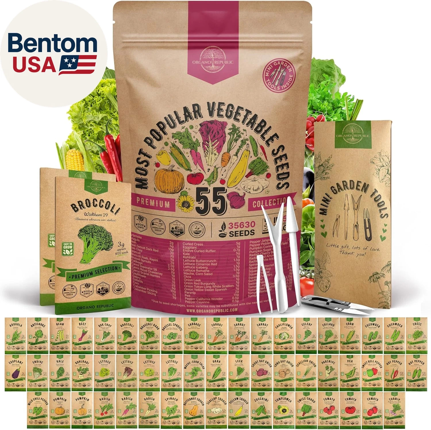 55 Vegetable Seeds Variety Pack – 35,600+ Non-Gmo Heirloom Seeds for Planting Ve