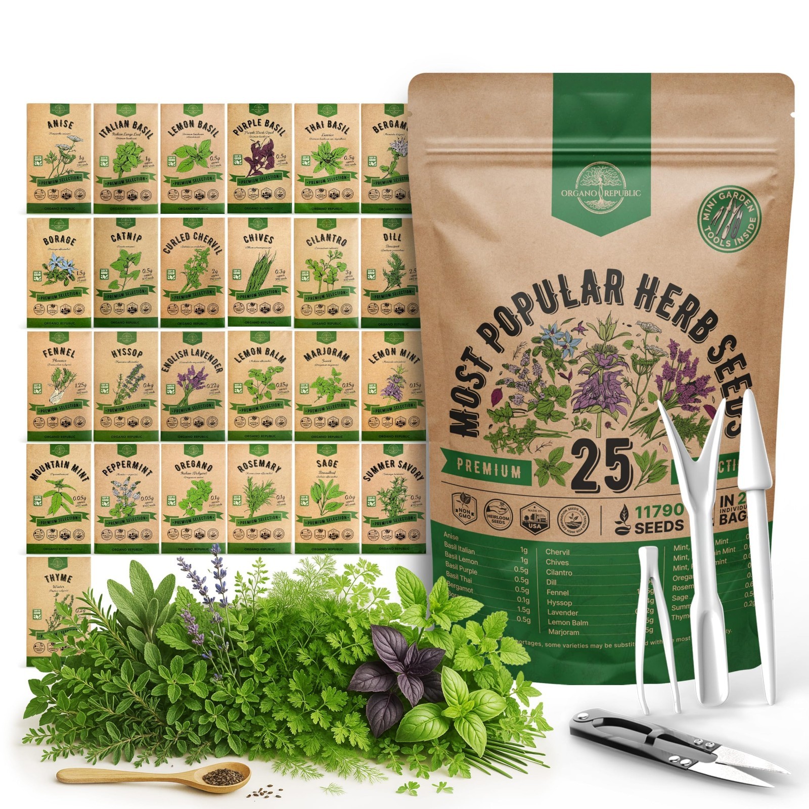25 Herb Seeds Variety Pack – 11,700 Non-GMO Heirloom Seeds for Hydroponic & Gard