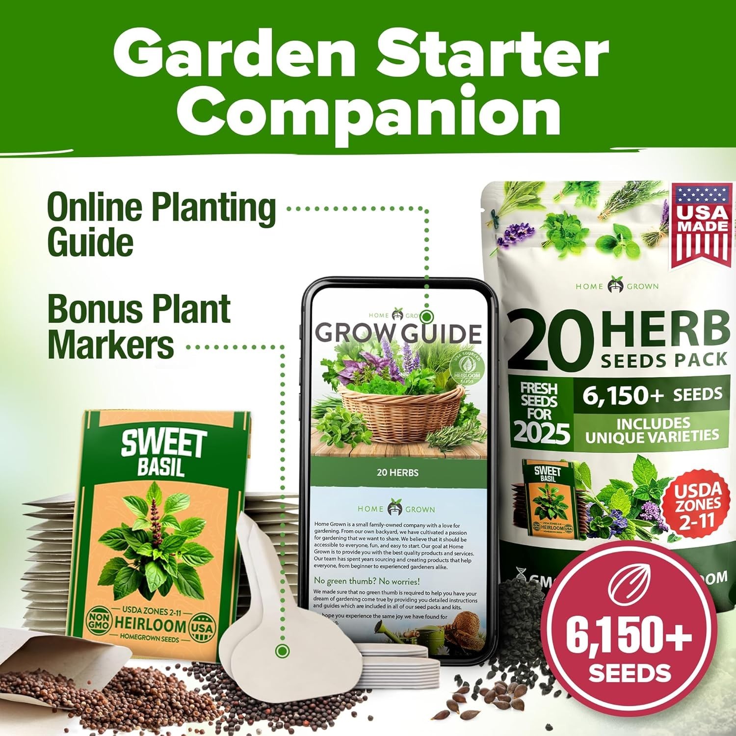 20 Culinary & Medicinal Herb Seeds – Non-GMO & Hydrophonic Friendly Variety Pack