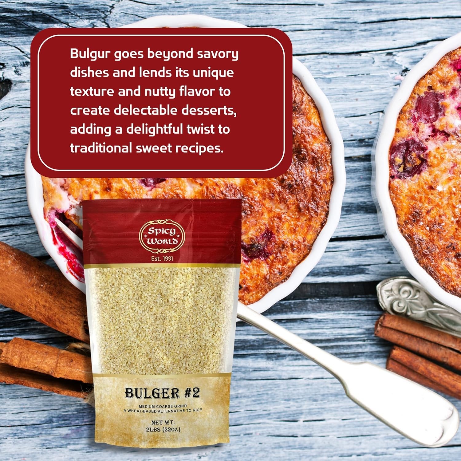 Bulgur Cracked Wheat Medium Coarse #2, 2 LB Bag (32oz) | 2 Pound (Pack of 1)
