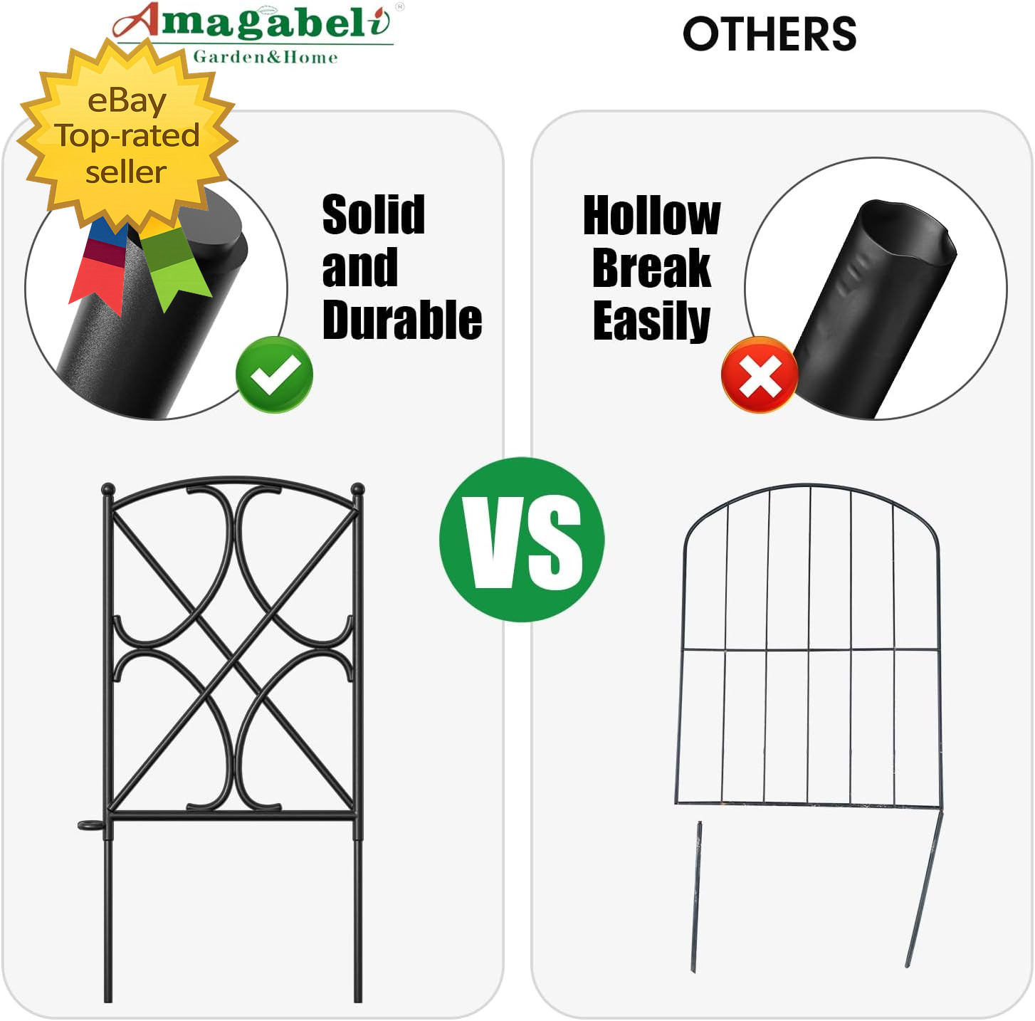 Garden Fence Panels 10 Pack 24×10 Ft Metal Border No Dig Rustproof AnimalBarrier