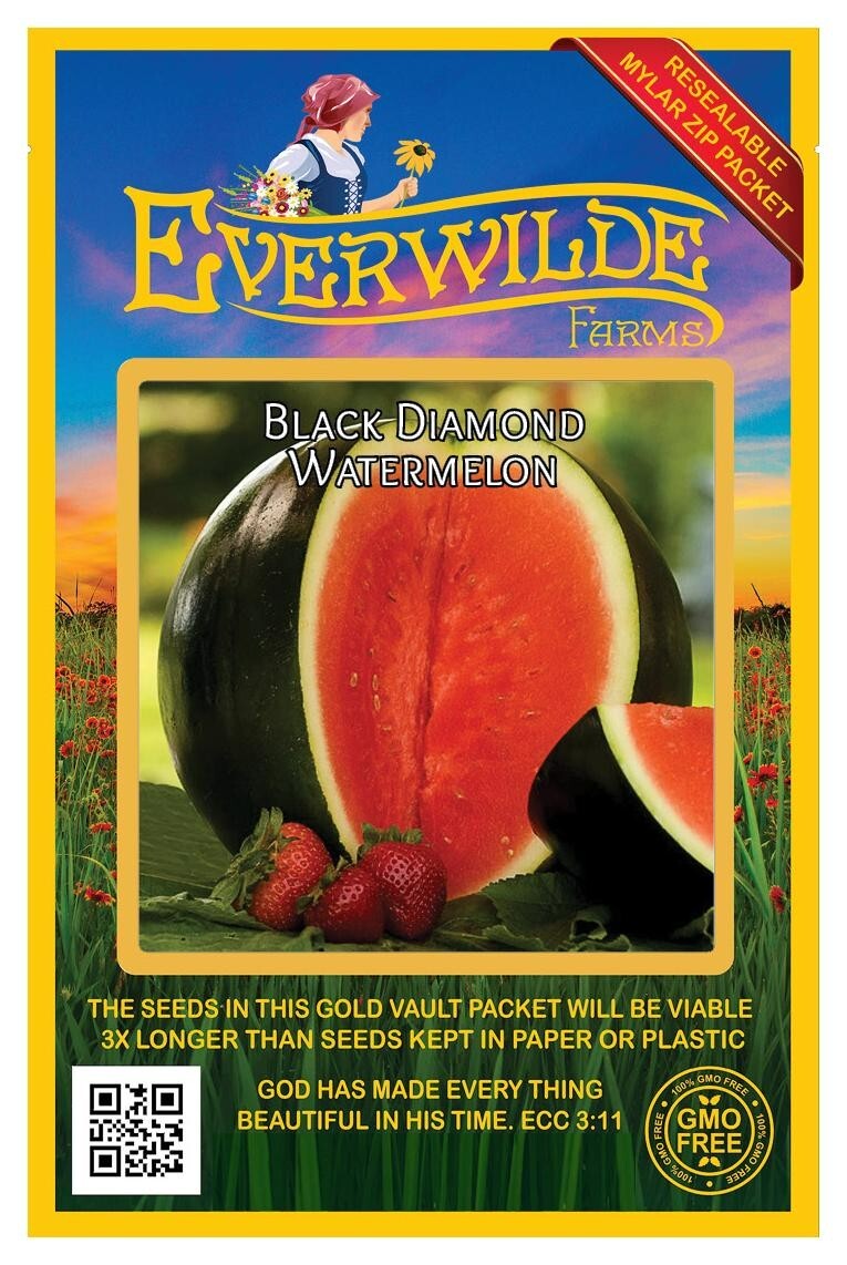 40 Black Diamond Watermelon Seeds – Everwilde Farms Mylar Seed Packet
