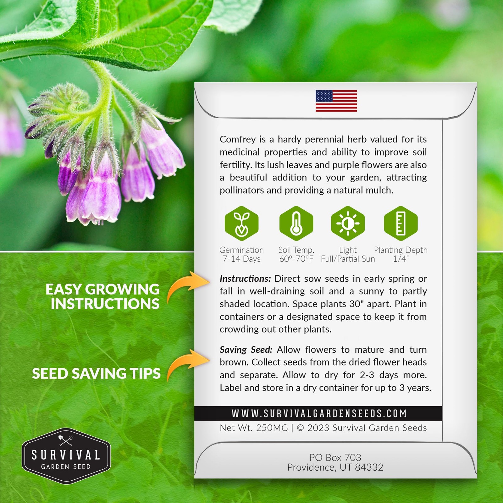 Comfrey Seeds for Planting – Symphytum Officinale Medicinal Perennial Herb for