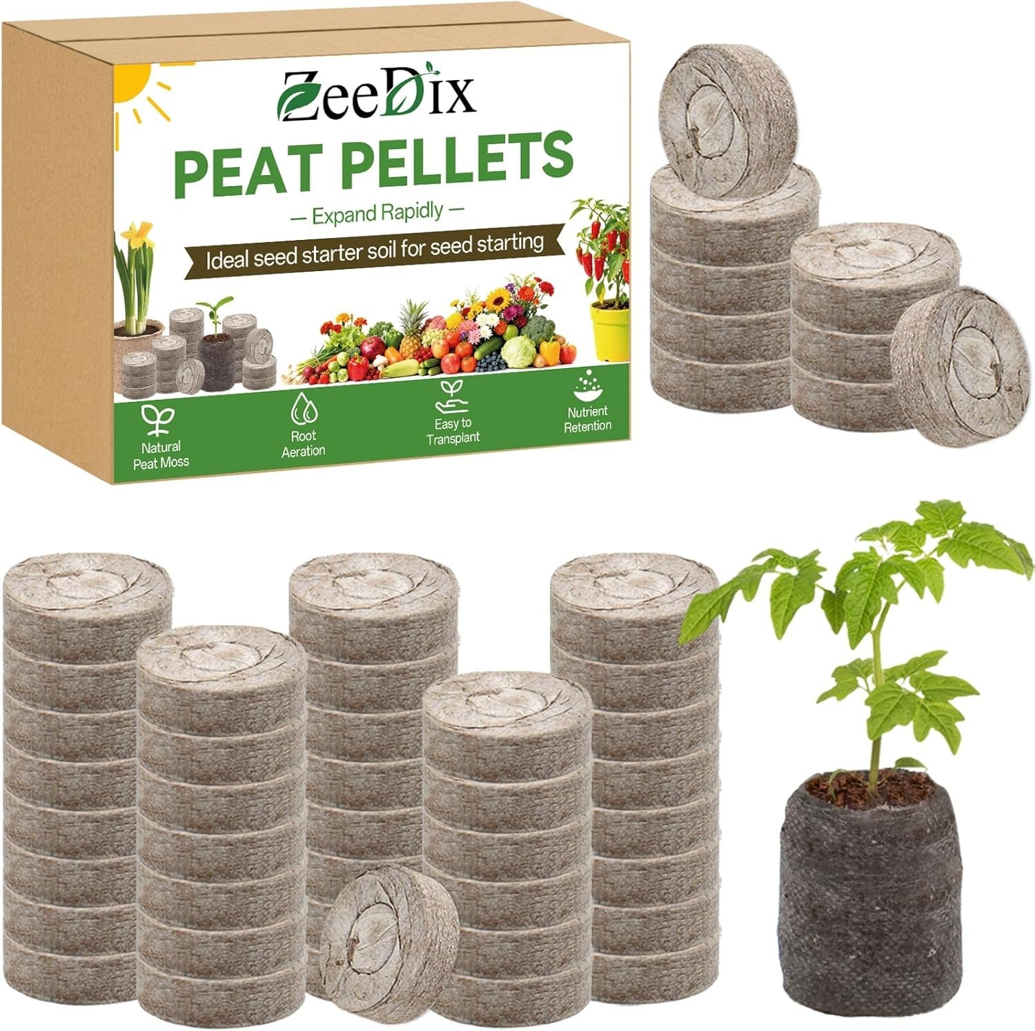 55-Count Compressed Peat Seedlings Plugs – Perfect for Herbs, Flowers & Veggies