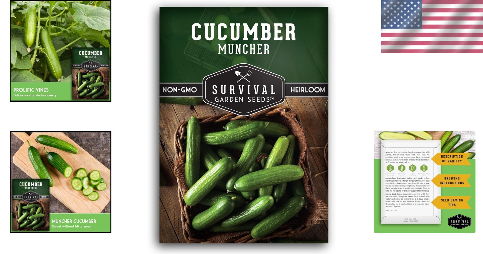 Muncher Cucumber Seeds – Burpless Variety for Easy Digesting & Snacking – 1 Pack