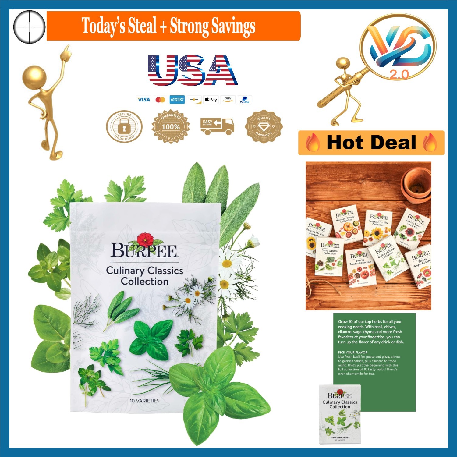 Culinary Classics Herb Collection 10 Pack Non-GMO Seeds Indoor Outdoor Kitche…