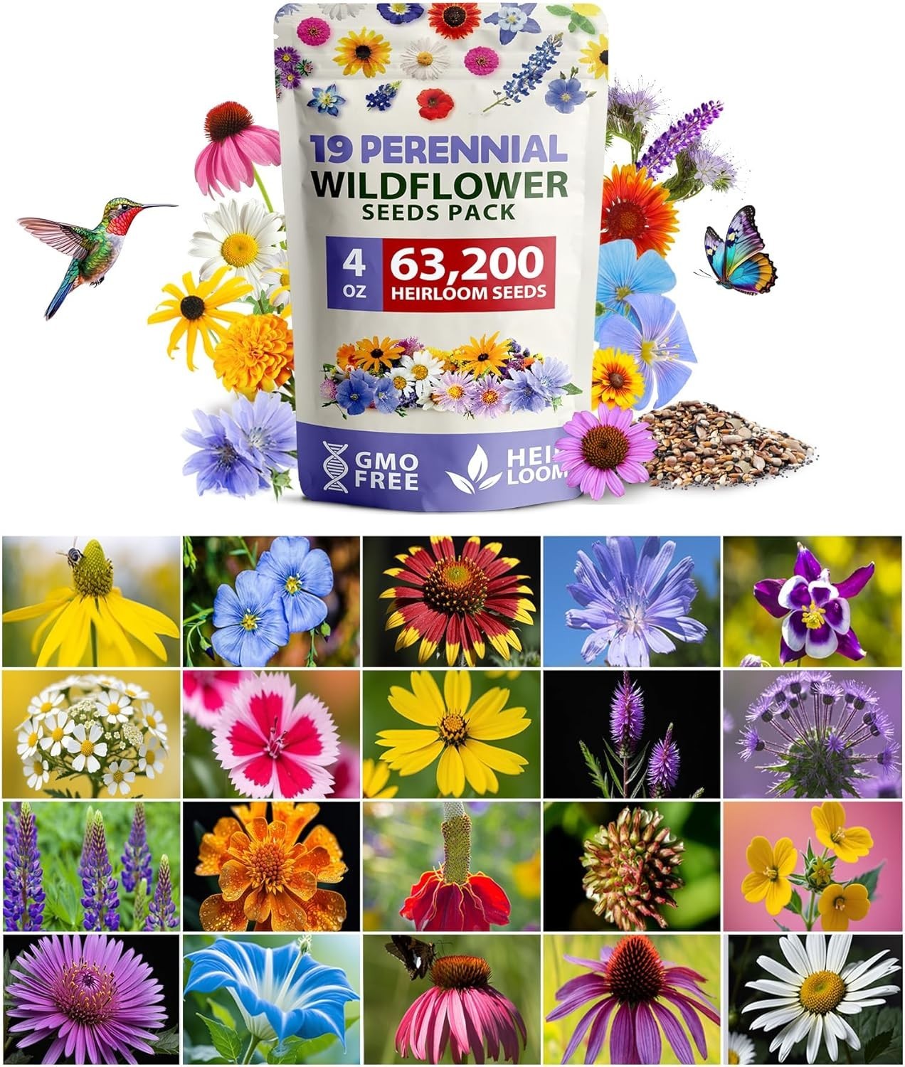 Wildflower Perennial Seed Mix: 19 Varieties to Attract Bees & Butterflies