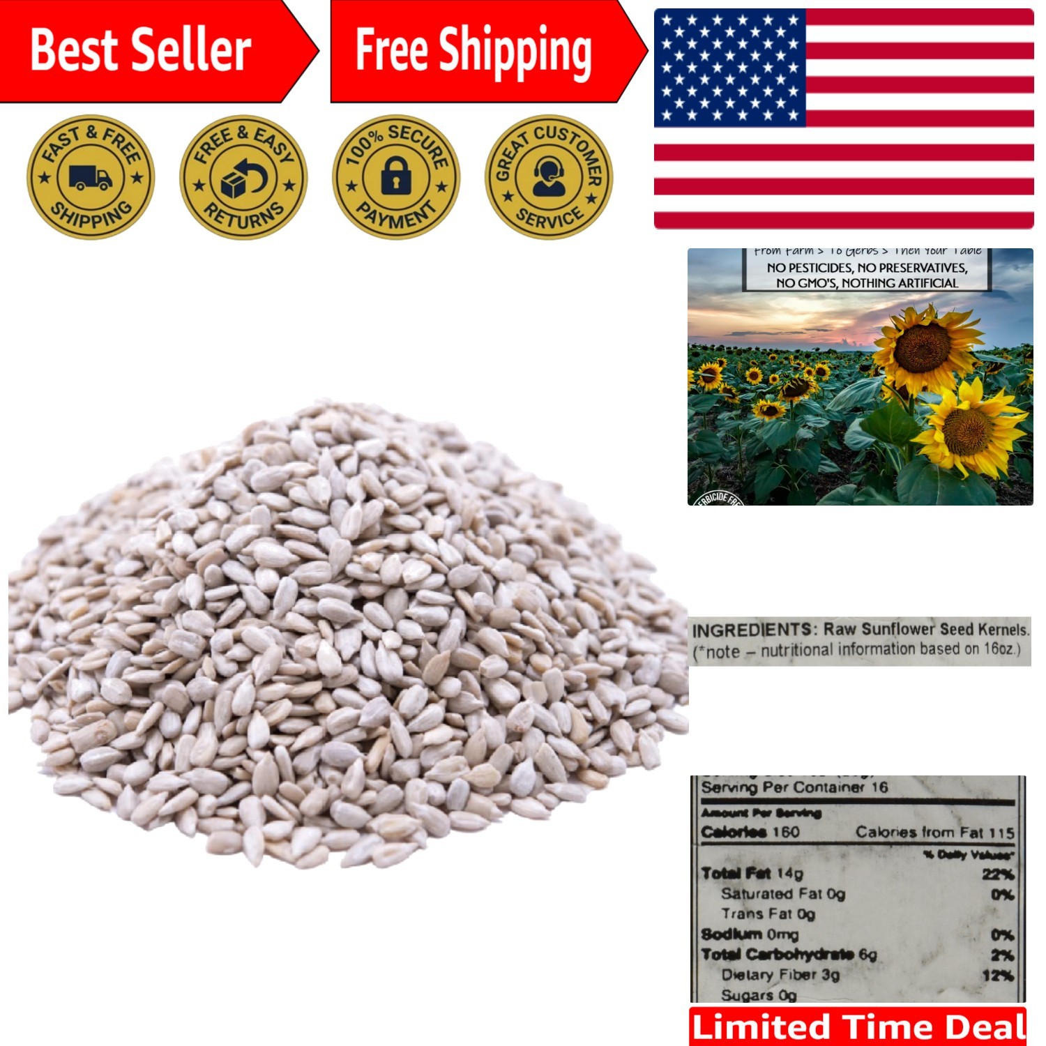 High-Quality 2 LB Raw Sunflower Seeds | Non-GMO & Free From Preservatives