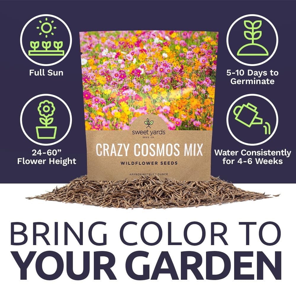 Wildflower Seed Mix – Bulk 1/4 lb Bag – 20,000+ Colorful Seeds for Garden