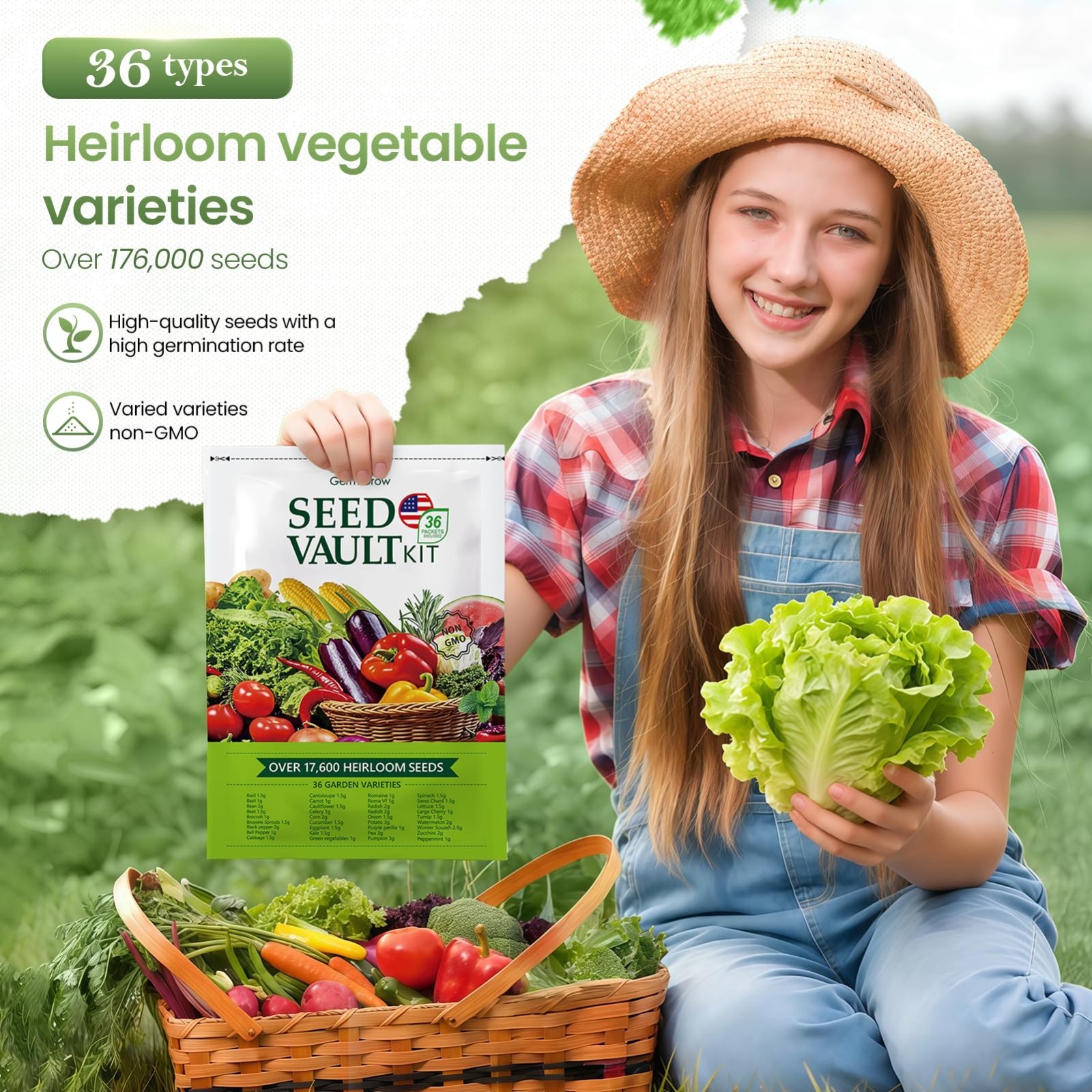 36 Vegetable Variety Pack – 17,600+ Non-GMO Heirloom Seeds for Indoor & Outdoor