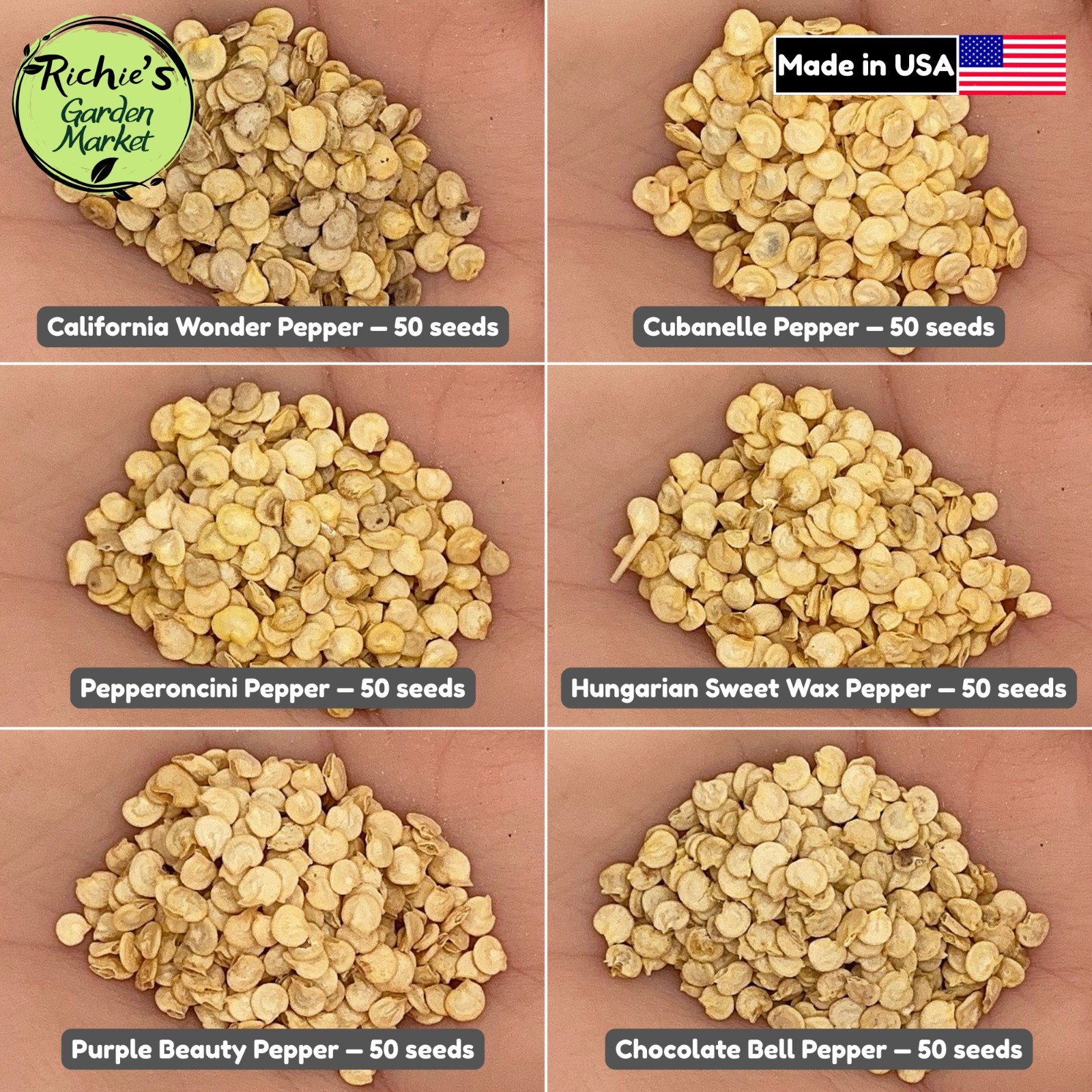 6 Sweet Pepper Seeds Collection, High Yield, Non-GMO, Fast Growing, Easy to Grow