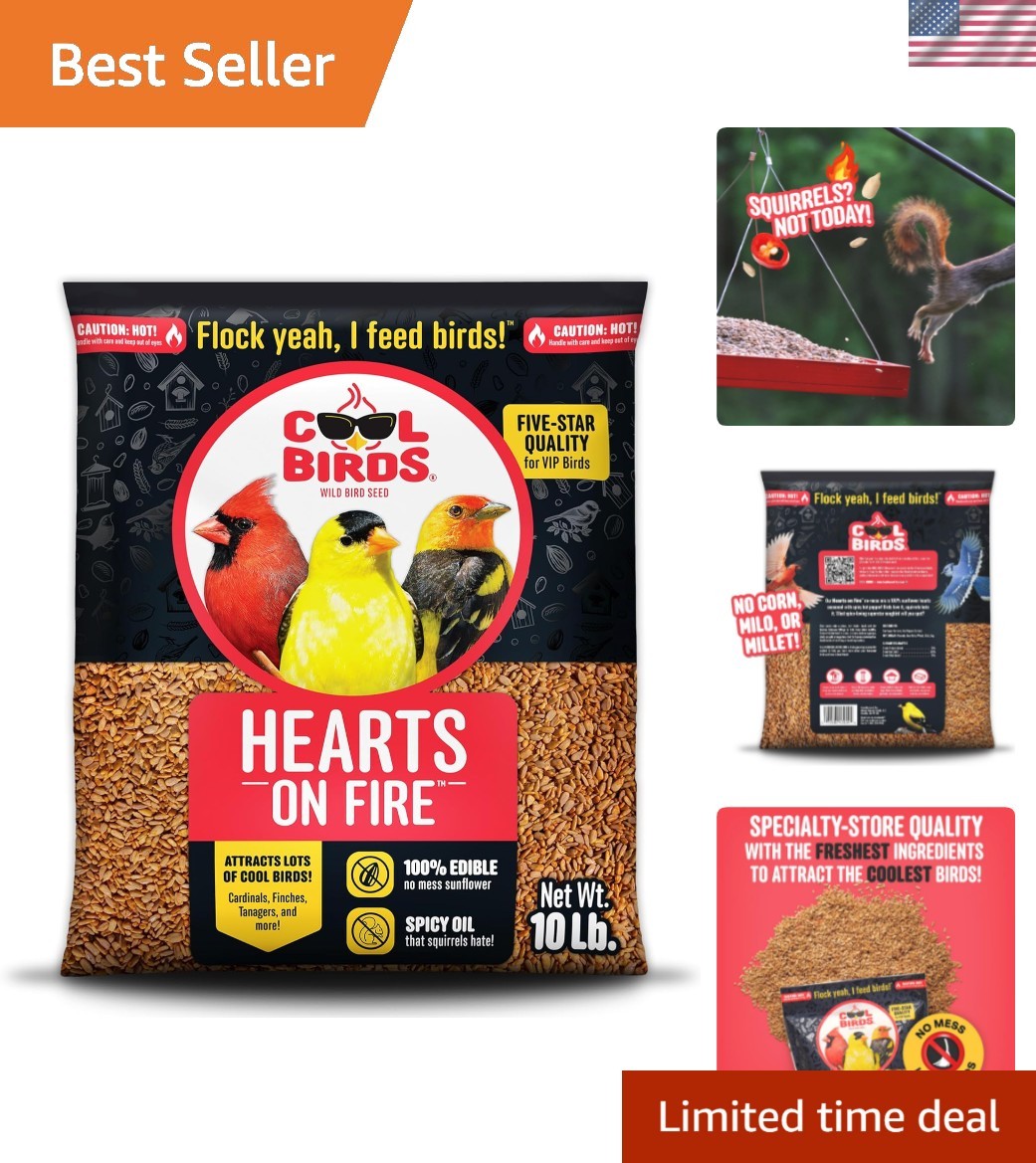 Hearts on Fire Hot Bird Seed – 10 lb. 100% Hulled Sunflower Hearts with Chili…