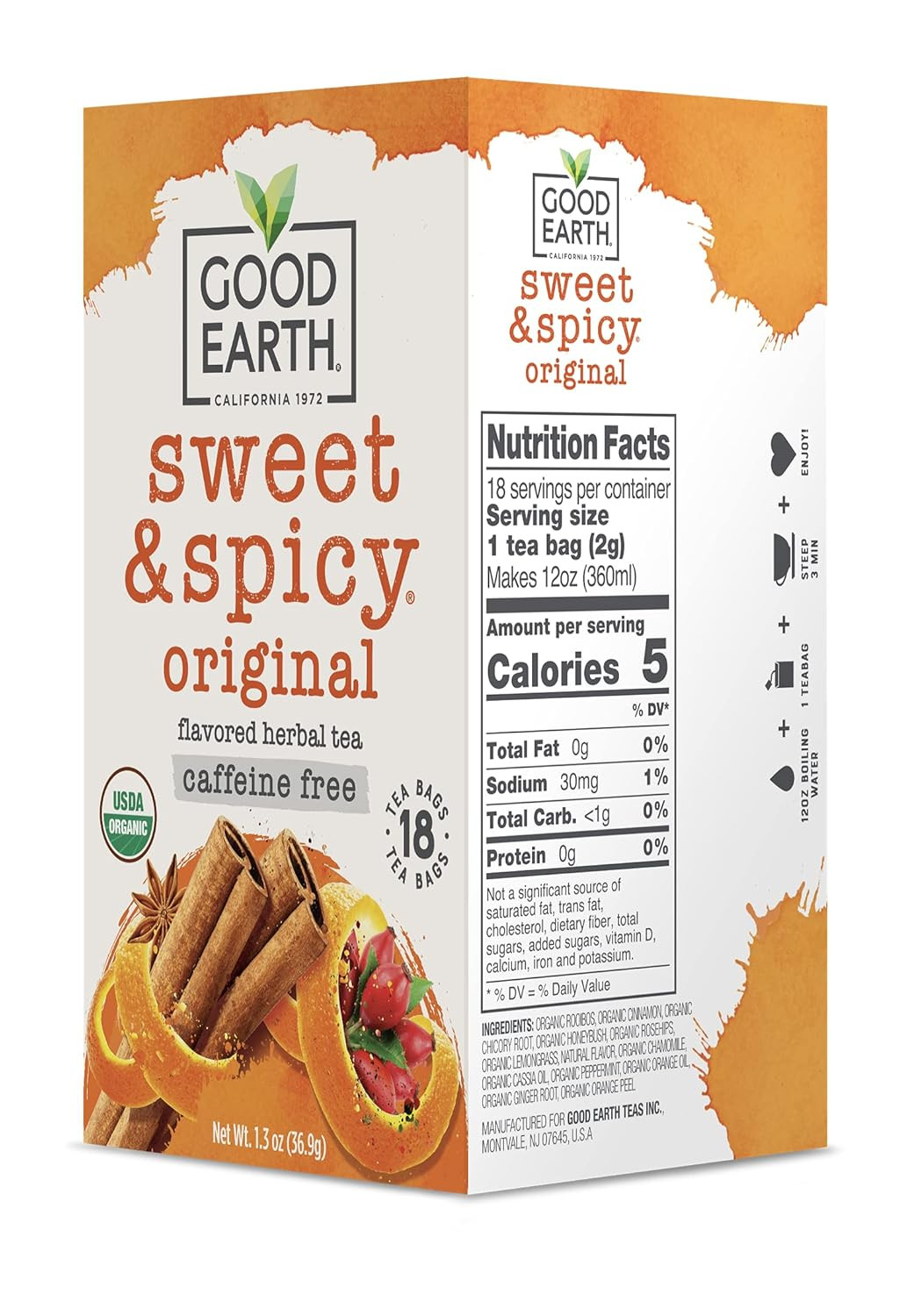 Organic Sweet & Spicy Herbal Caffeine Free 18 Tea Bag