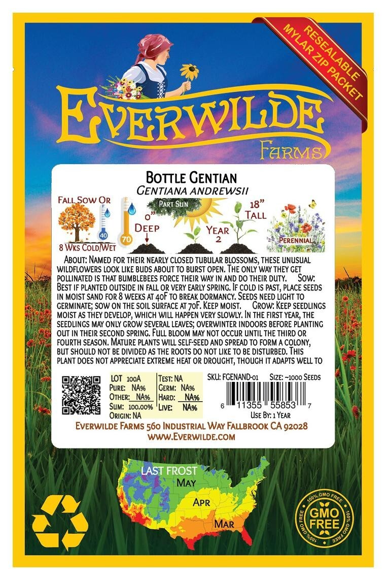 1000 Bottle Gentian Wildflower Seeds – Everwilde Farms Mylar Seed Packet