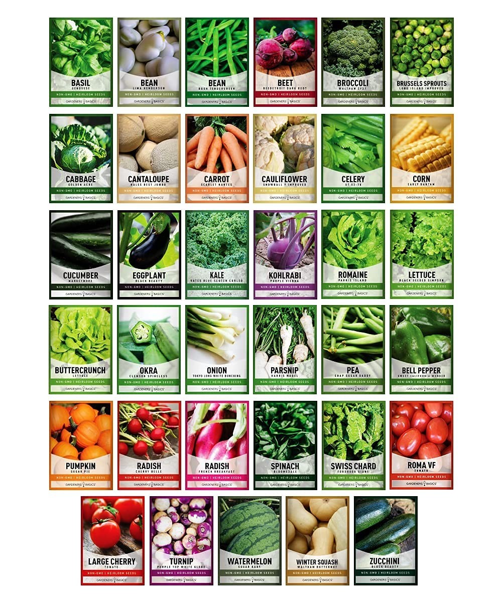Survival Seed Vault Kit – 35 Heirloom Vegetable Seeds, Non-GMO, Open-Pollinated,