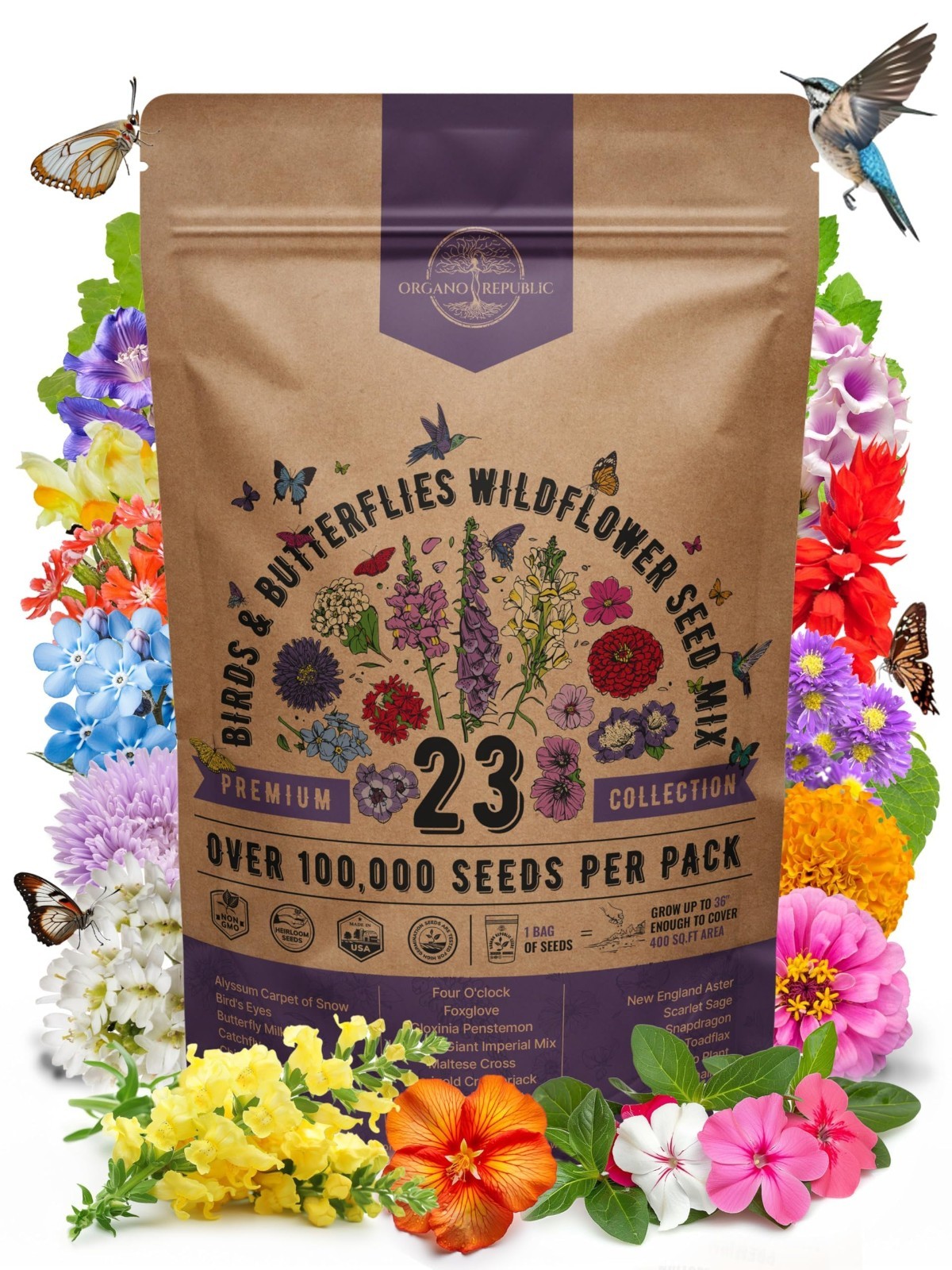 Wildflower Seeds Mix – 100,000+ Non-GMO Annual & Perennial for Garden, Attract B